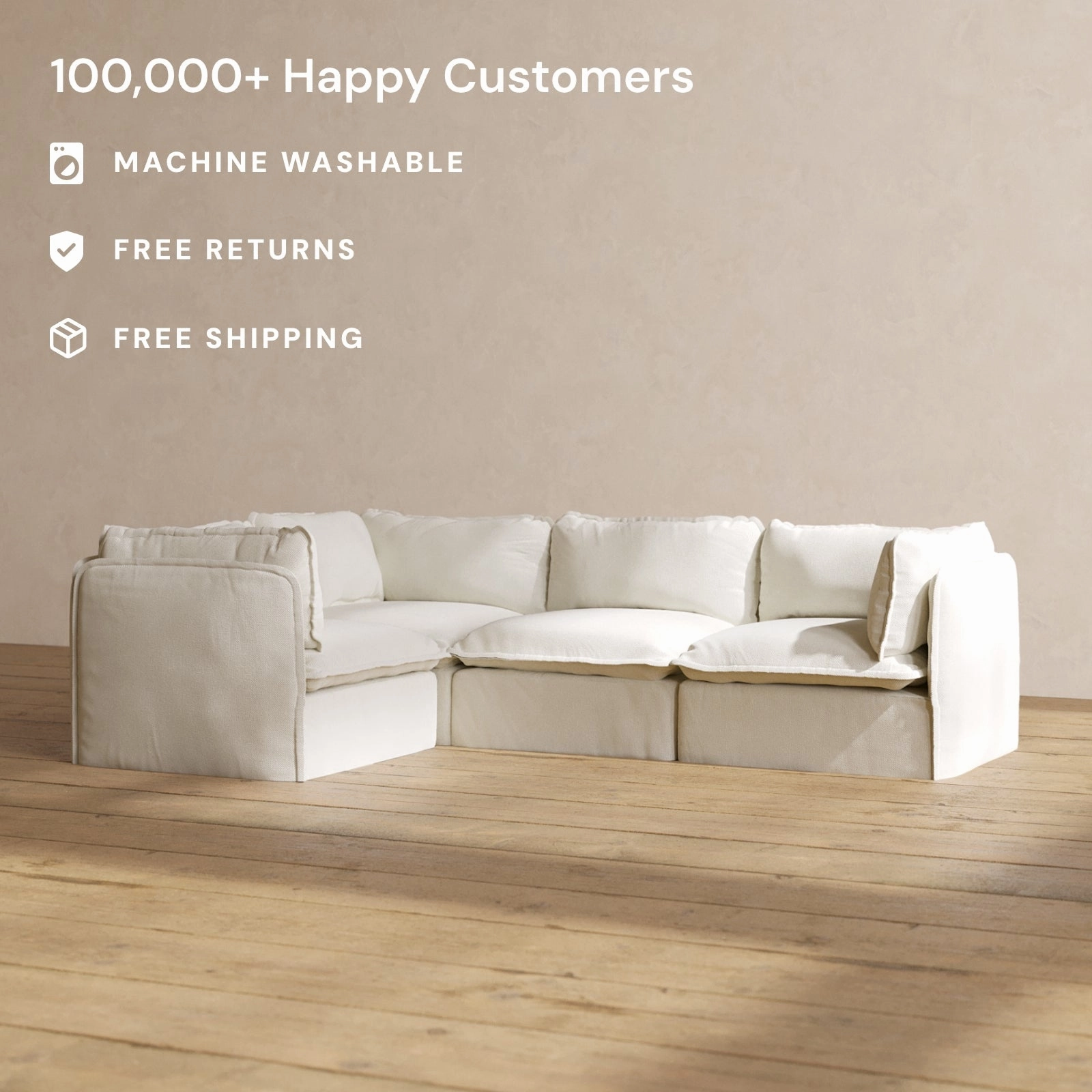 Modular Performance 4-Seater Corner Sectional in Eggshell | Deluxe Blend