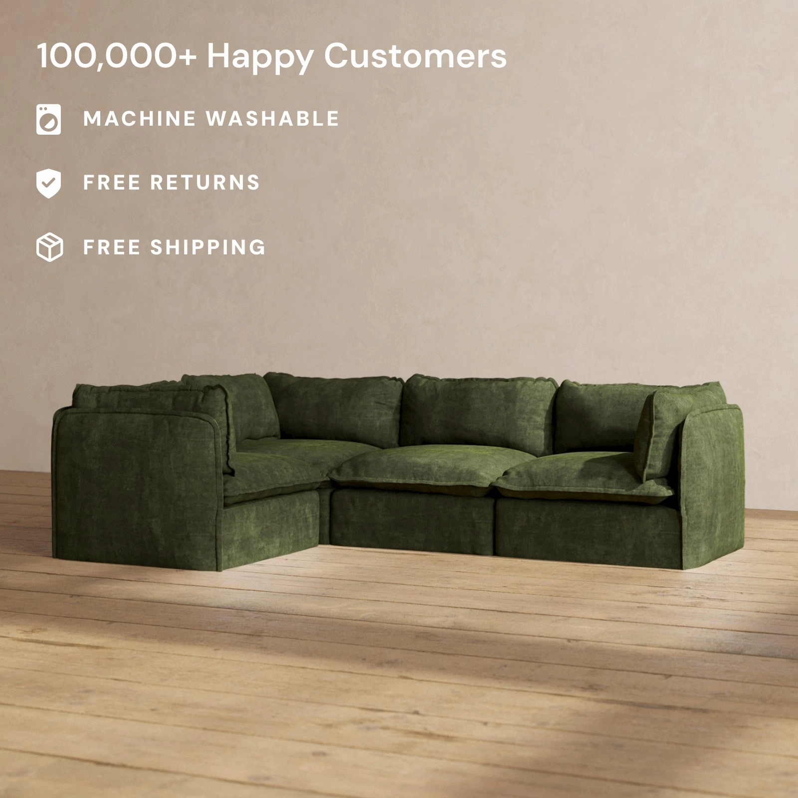 Modular Performance 4-Seater Corner Sectional in Olive | Deluxe Blend