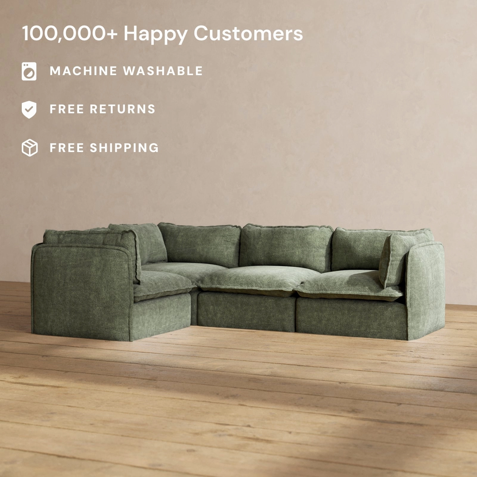Modular Performance 4-Seater Corner Sectional in Willow | Relaxed Blend