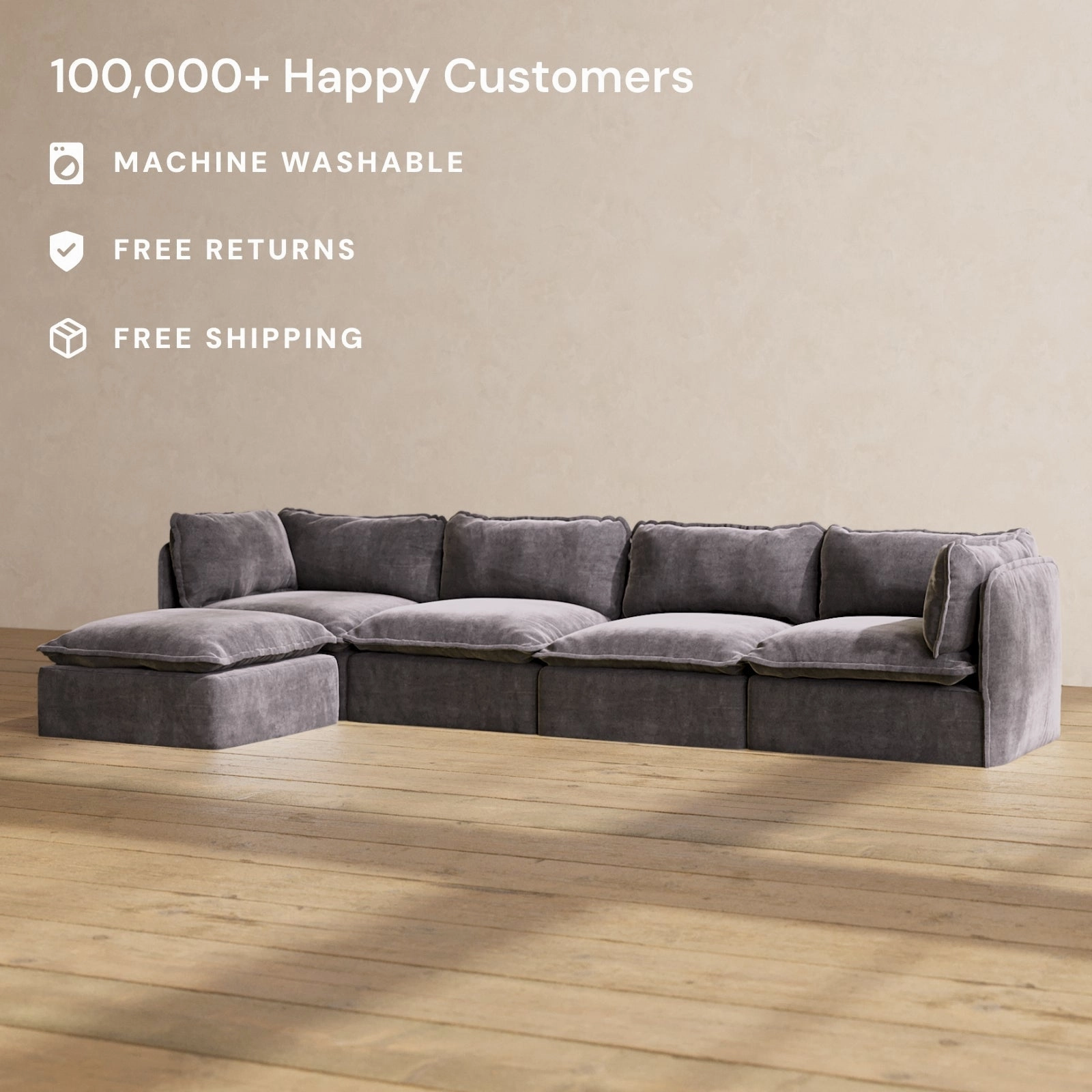 Modular Performance 4-Seater Sectional in Cinder | Deluxe Blend