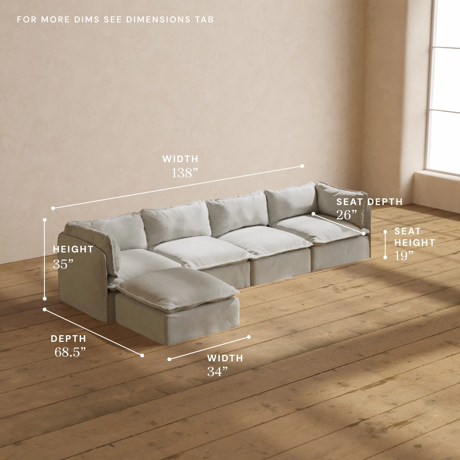 Modular Performance 4-Seater Sectional in Cloud | Relaxed Blend