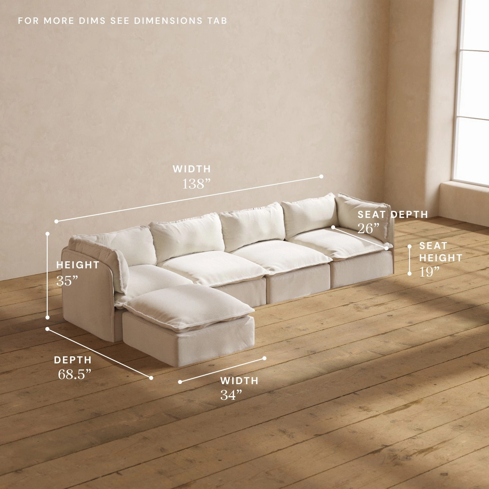 Modular Performance 4-Seater Sectional in Flour | Deluxe Blend