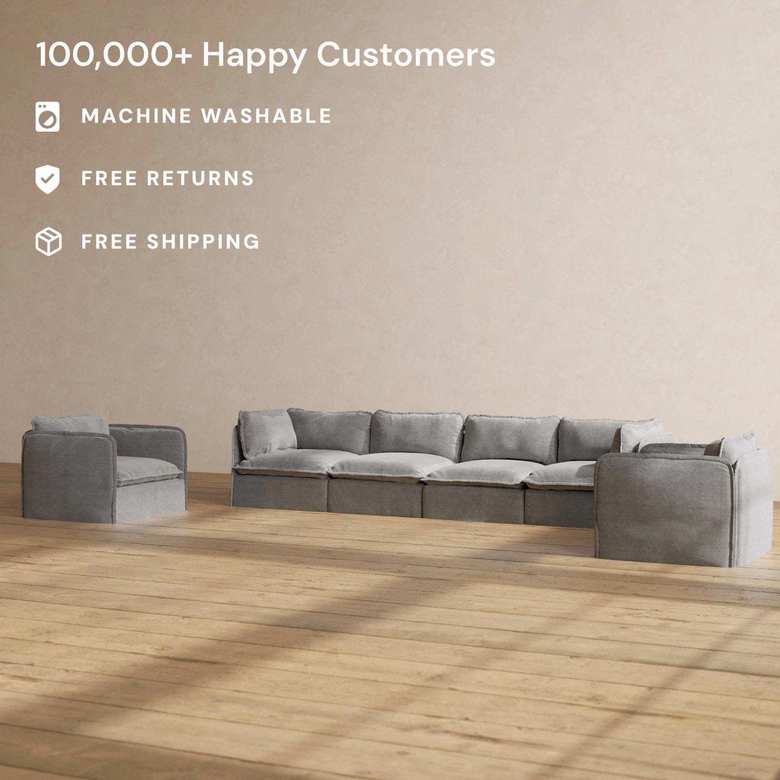 Modular Performance 4-Seater Sofa   Armchair Set in Ash | Relaxed Blend