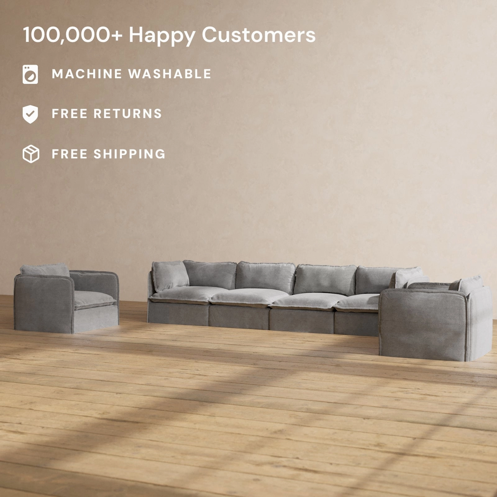 Modular Performance 4-Seater Sofa   Armchair Set in Ash | Relaxed Blend