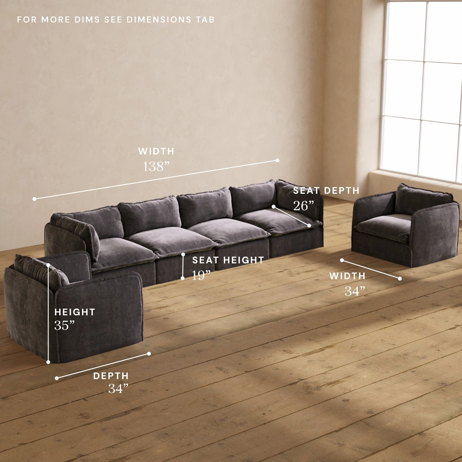 Modular Performance 4-Seater Sofa   Armchair Set in Cinder | Relaxed Blend
