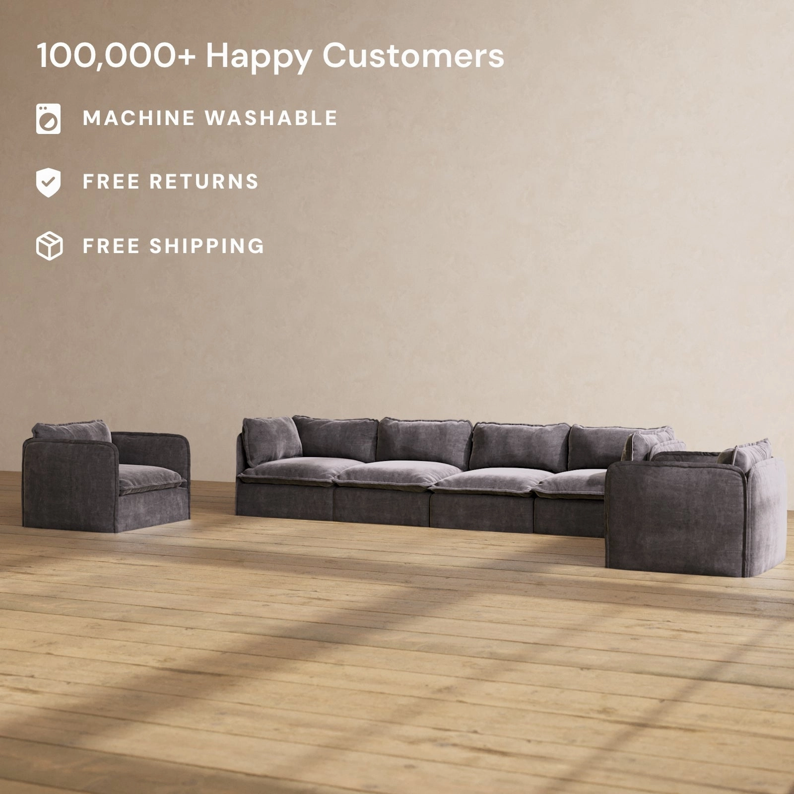 Modular Performance 4-Seater Sofa   Armchair Set in Cinder | Relaxed Blend