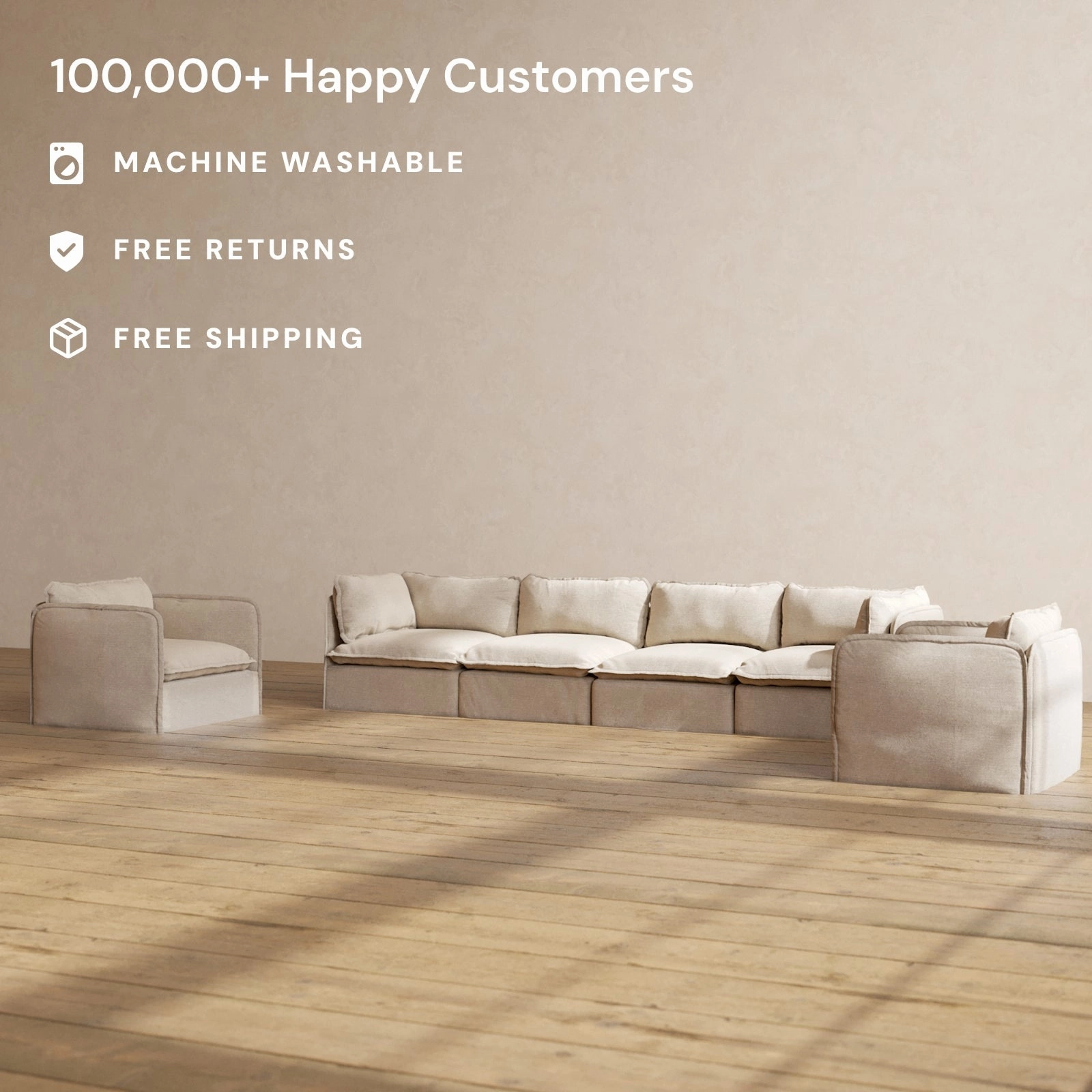 Modular Performance 4-Seater Sofa   Armchair Set in Oat | Relaxed Blend