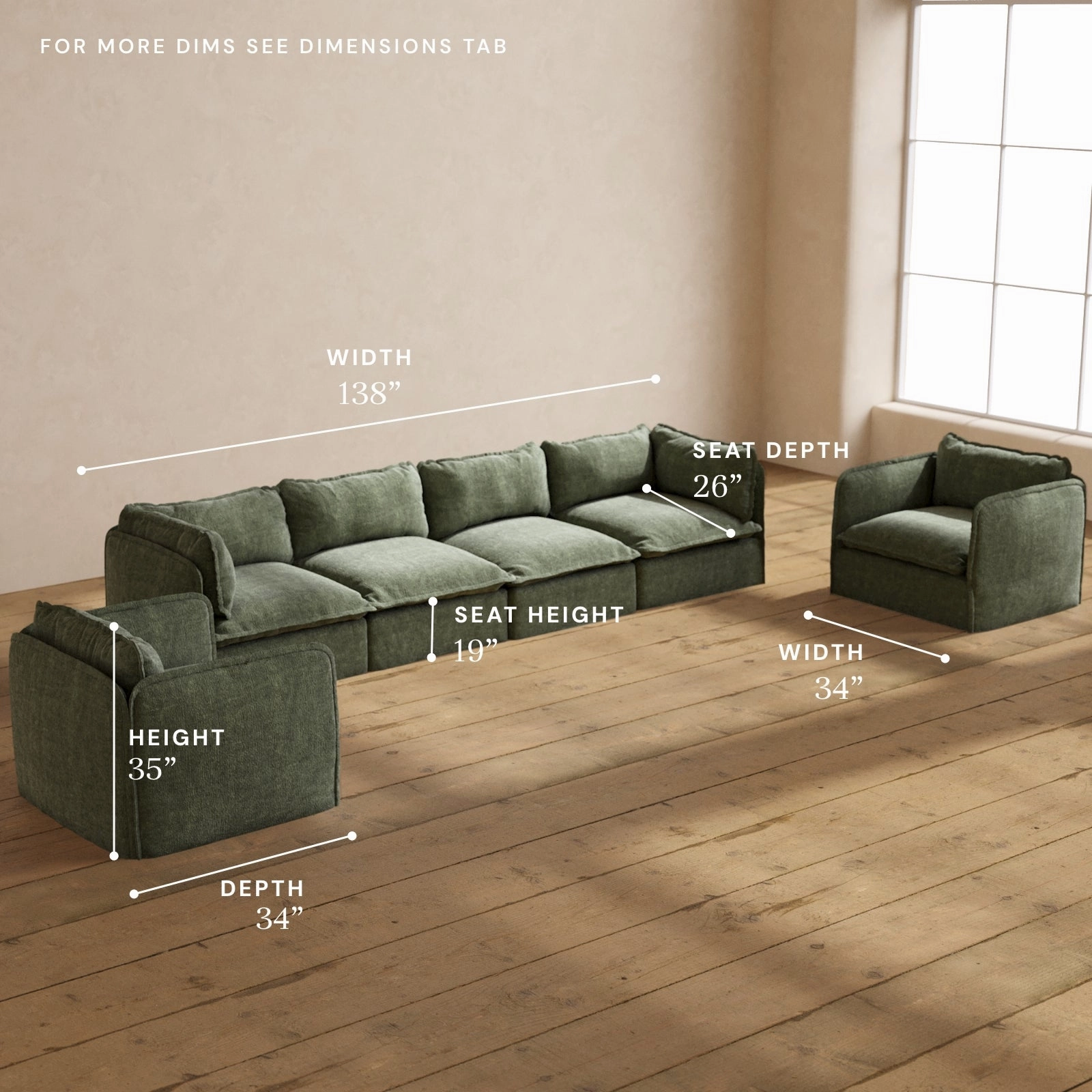Modular Performance 4-Seater Sofa   Armchair Set in Willow | Relaxed Blend
