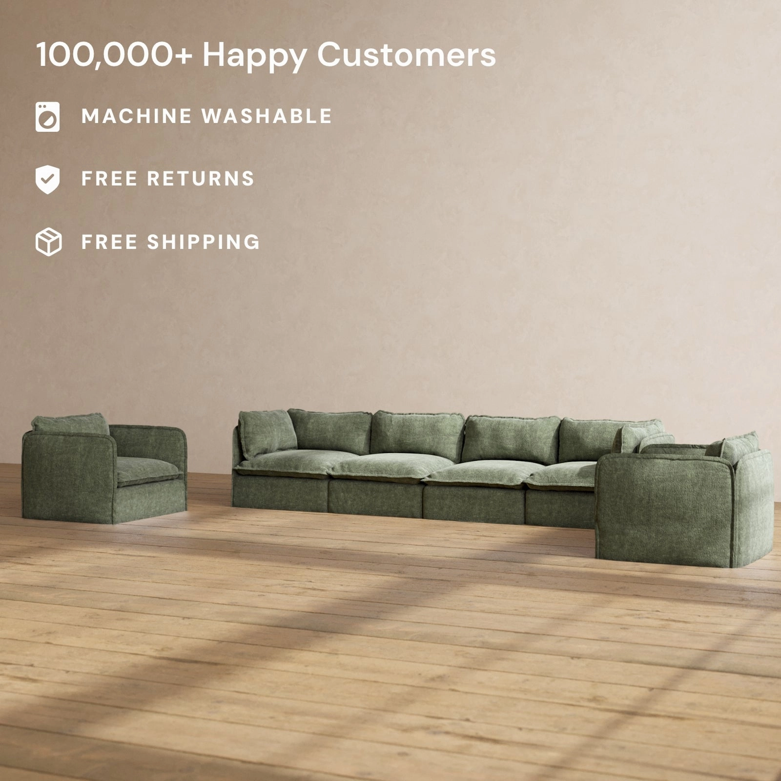 Modular Performance 4-Seater Sofa   Armchair Set in Willow | Relaxed Blend