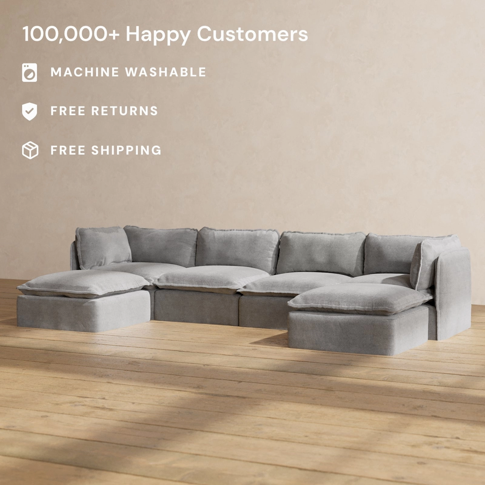 Modular Performance 4-Seater U-Sectional in Ash | Deluxe Blend