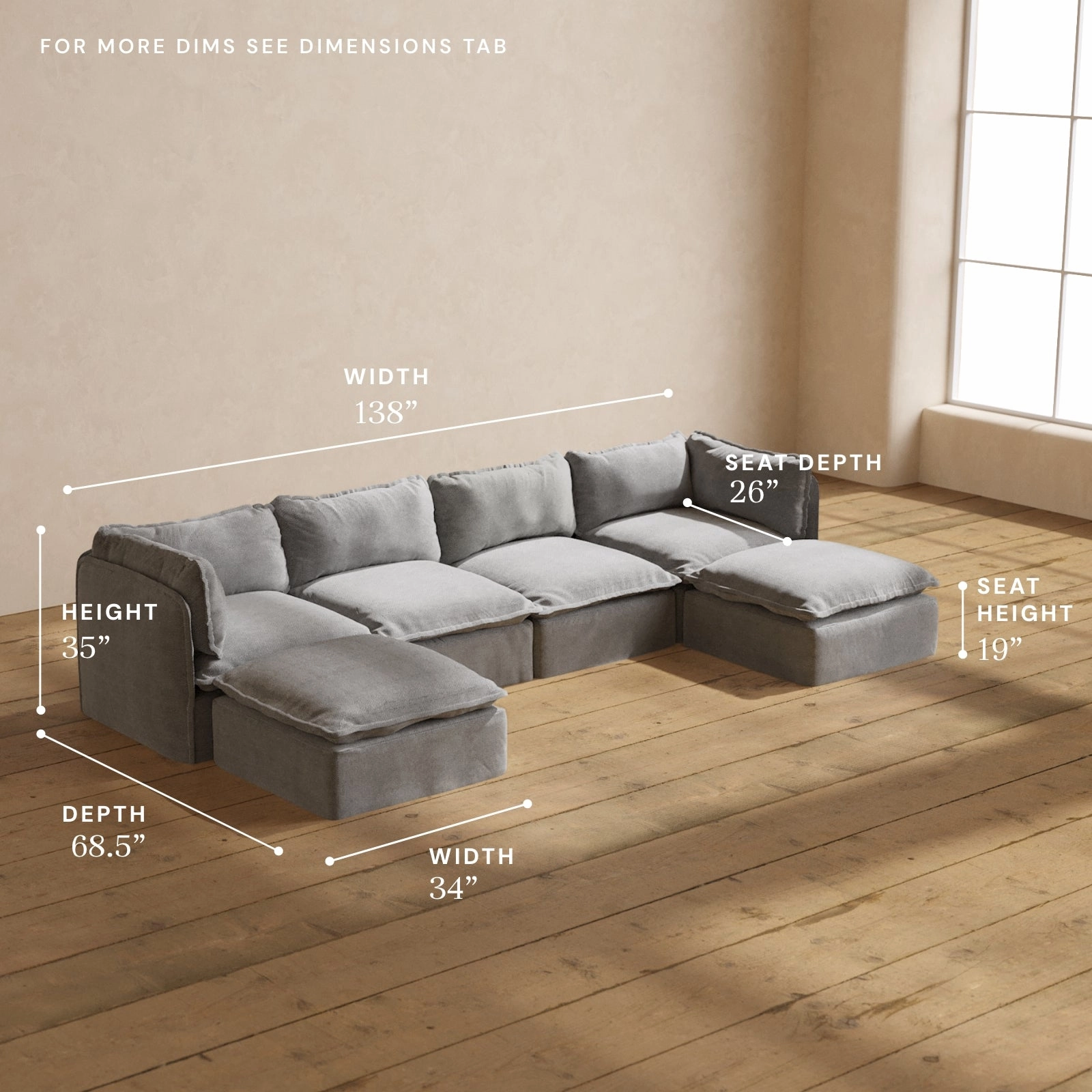 Modular Performance 4-Seater U-Sectional in Ash | Deluxe Blend