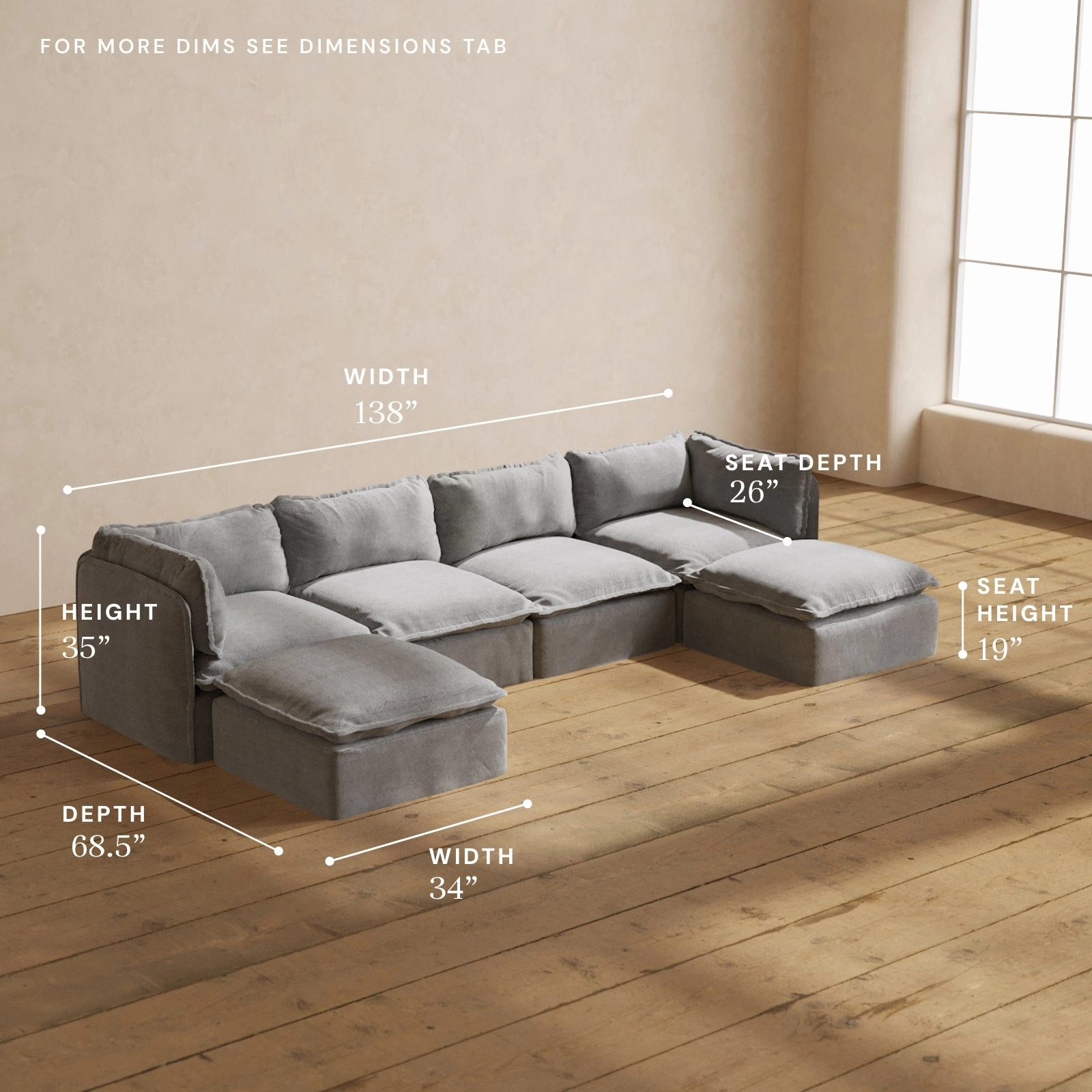 Modular Performance 4-Seater U-Sectional in Ash | Relaxed Blend