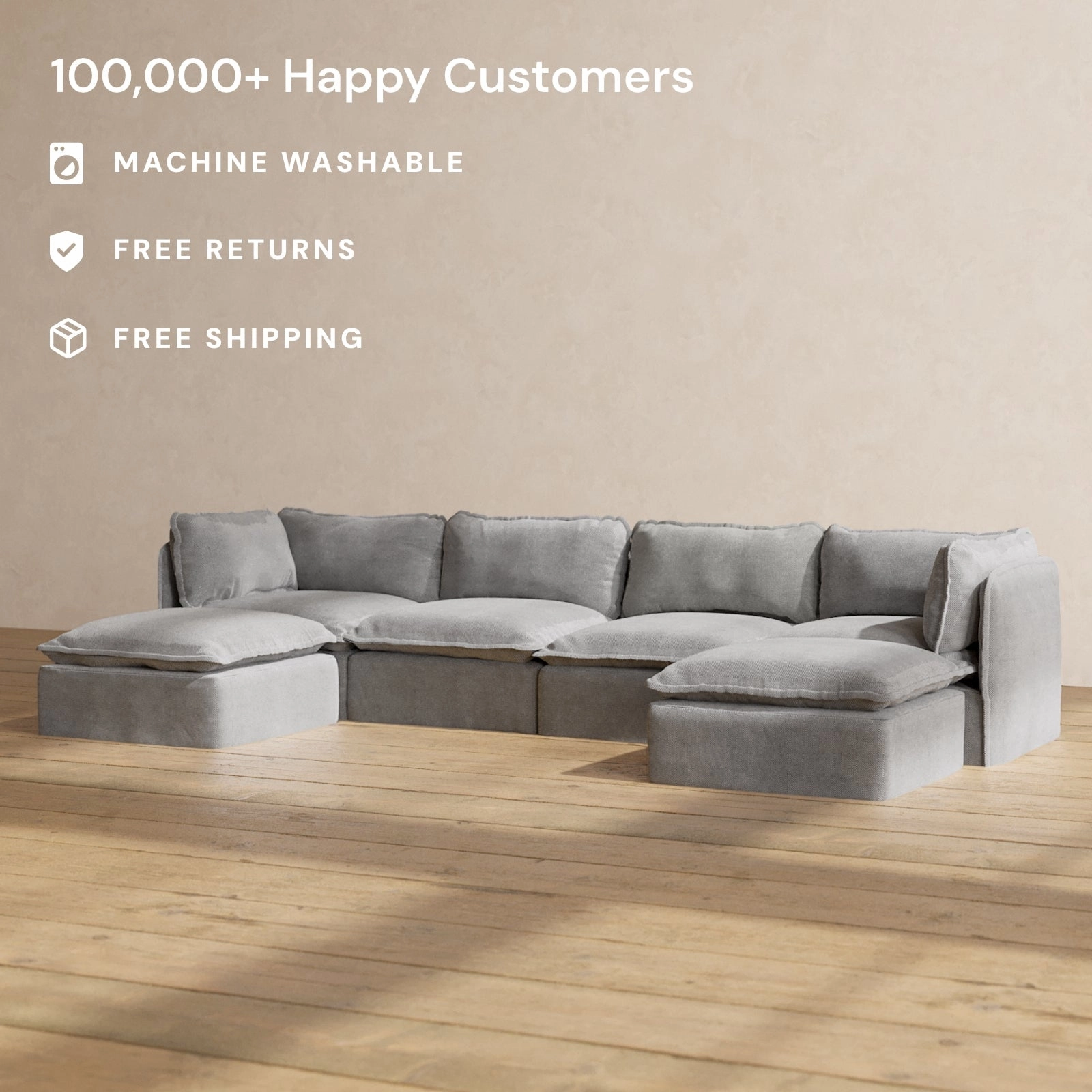 Modular Performance 4-Seater U-Sectional in Ash | Relaxed Blend