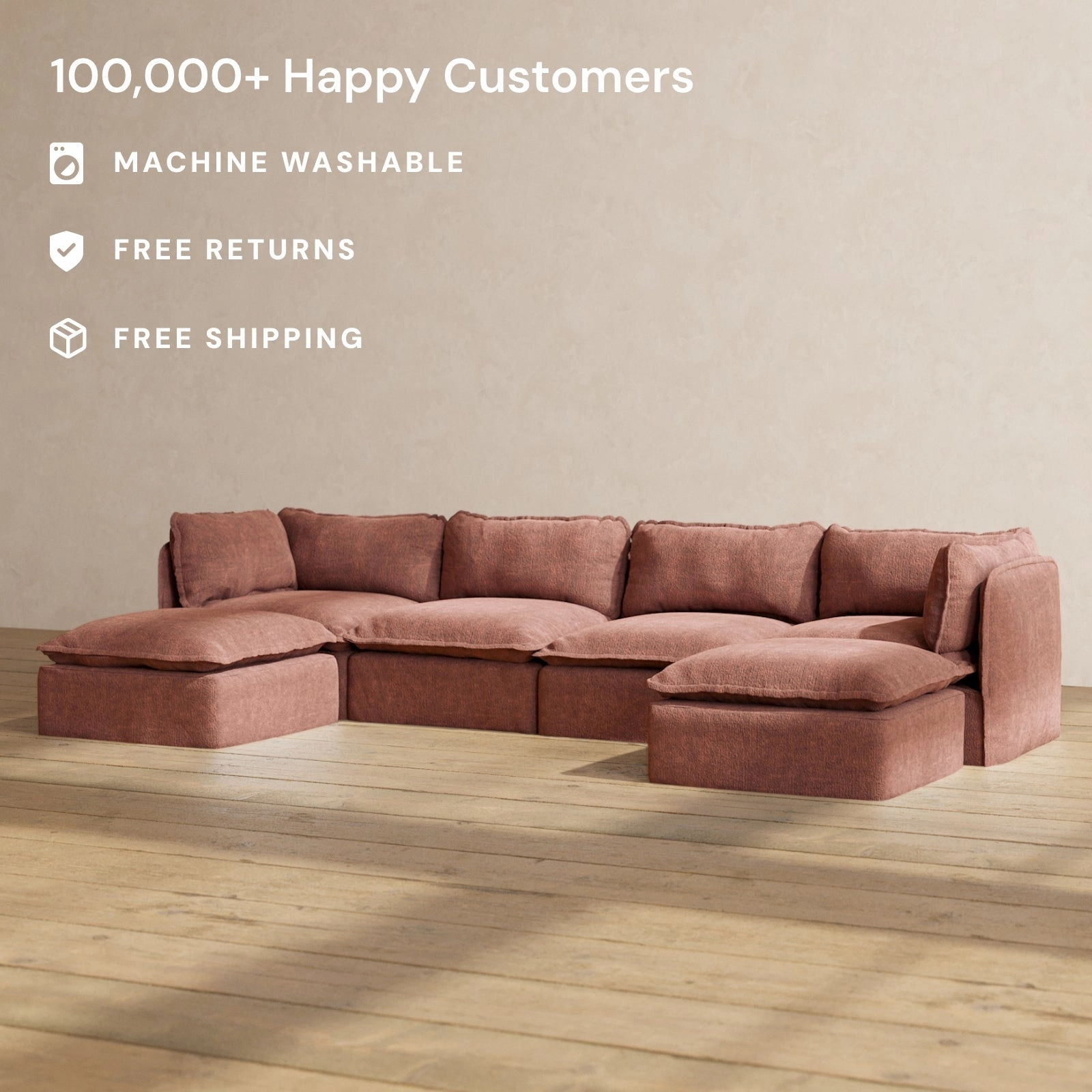 Modular Performance 4-Seater U-Sectional in Chestnut | Deluxe Blend