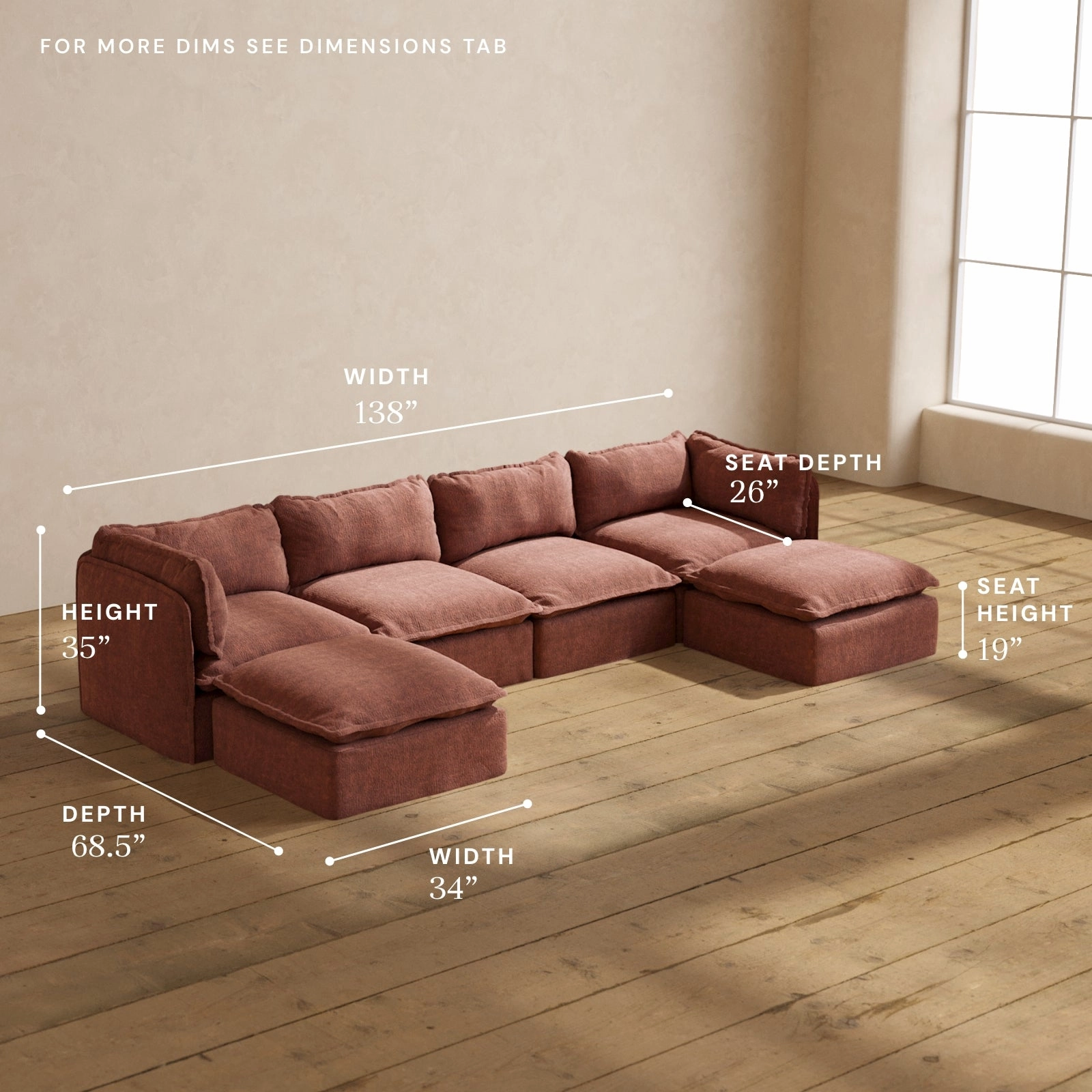 Modular Performance 4-Seater U-Sectional in Chestnut | Deluxe Blend