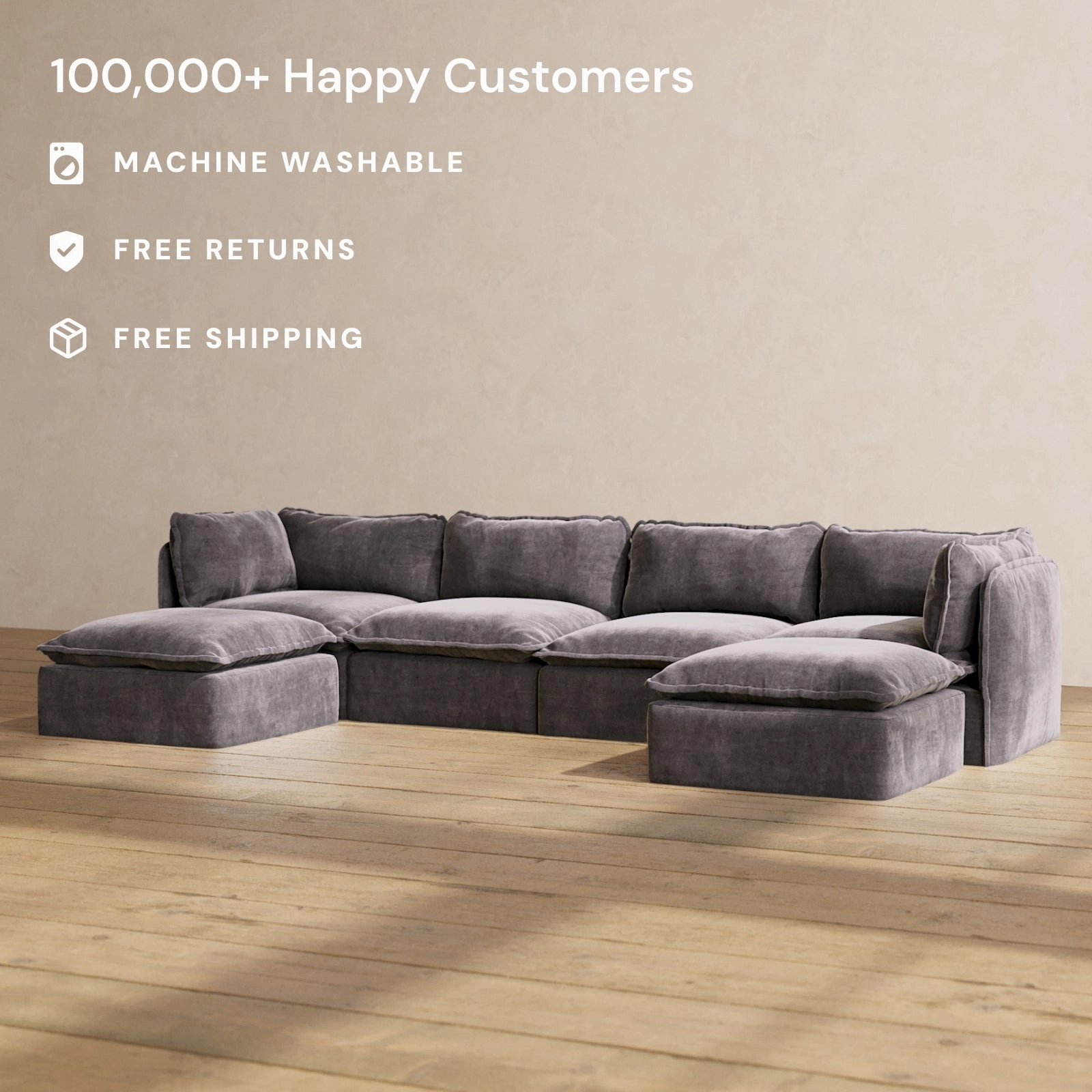 Modular Performance 4-Seater U-Sectional in Cinder | Deluxe Blend