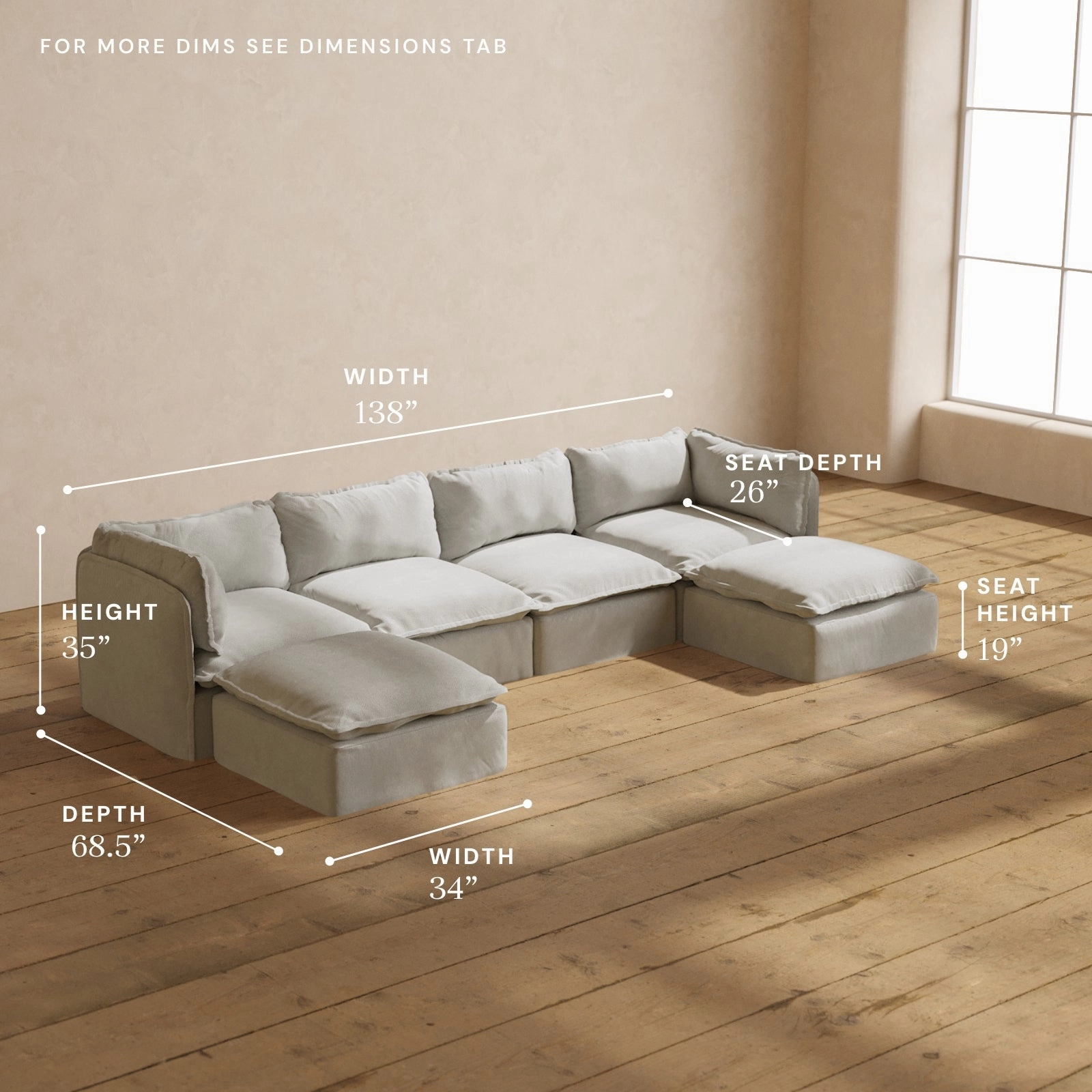 Modular Performance 4-Seater U-Sectional in Cloud | Relaxed Blend