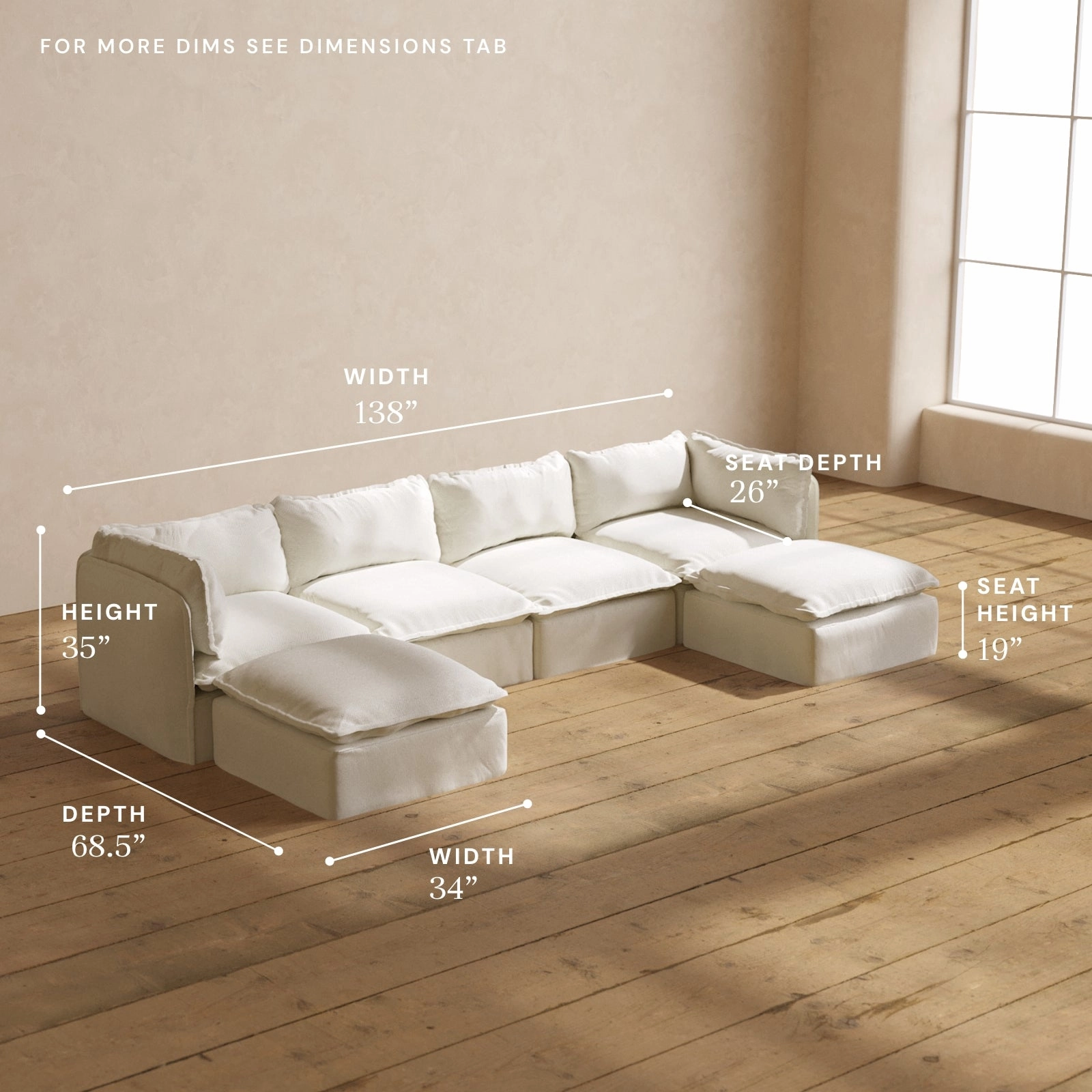 Modular Performance 4-Seater U-Sectional in Eggshell | Deluxe Blend