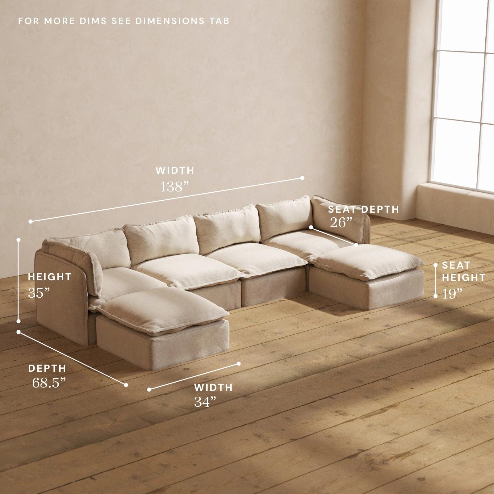 Modular Performance 4-Seater U-Sectional in Oat | Relaxed Blend