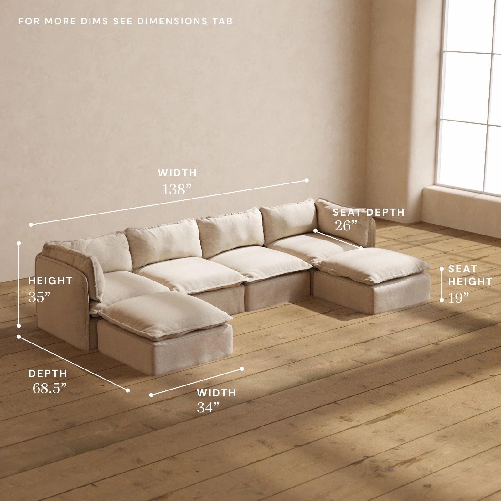 Modular Performance 4-Seater U-Sectional in Oat | Relaxed Blend