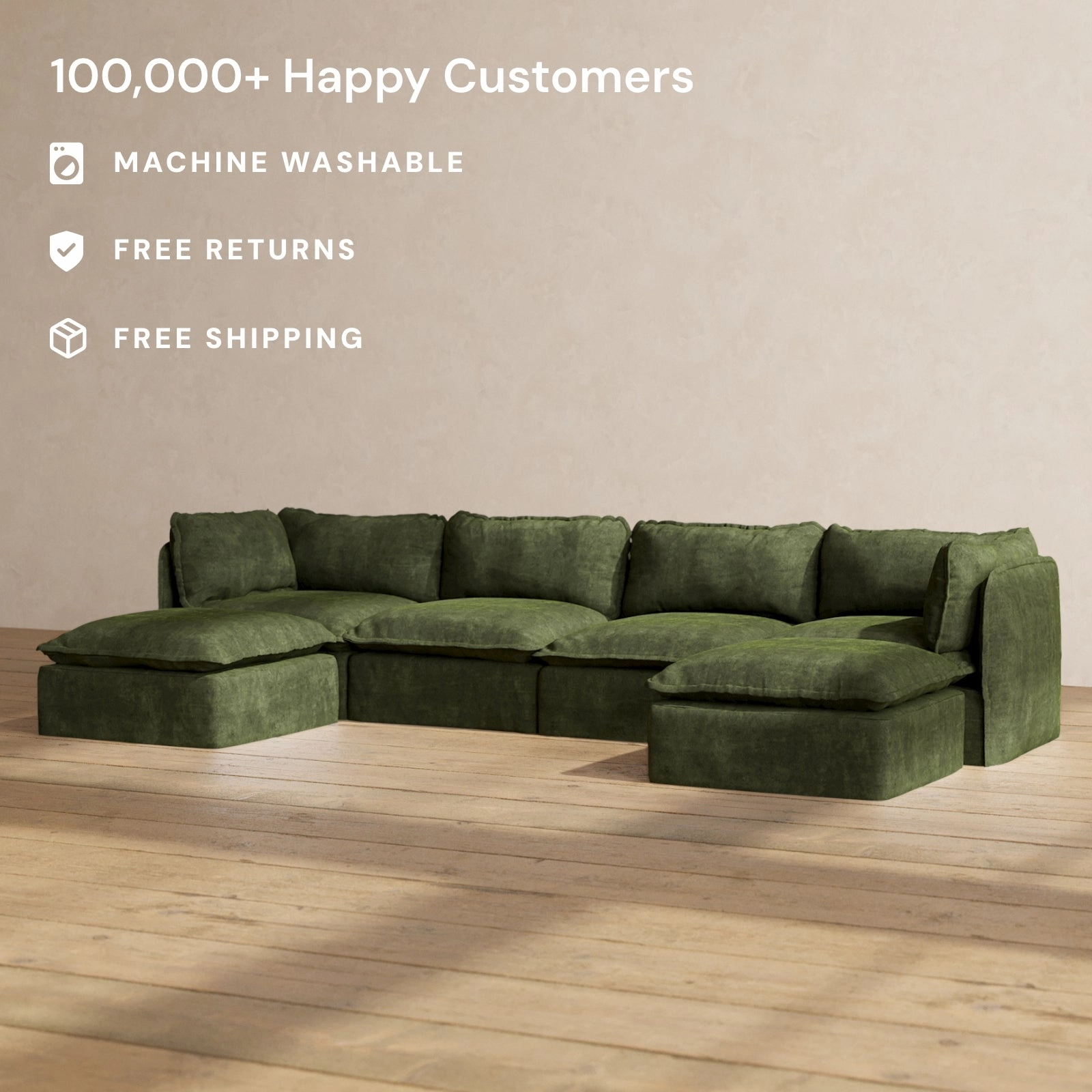 Modular Performance 4-Seater U-Sectional in Olive | Deluxe Blend