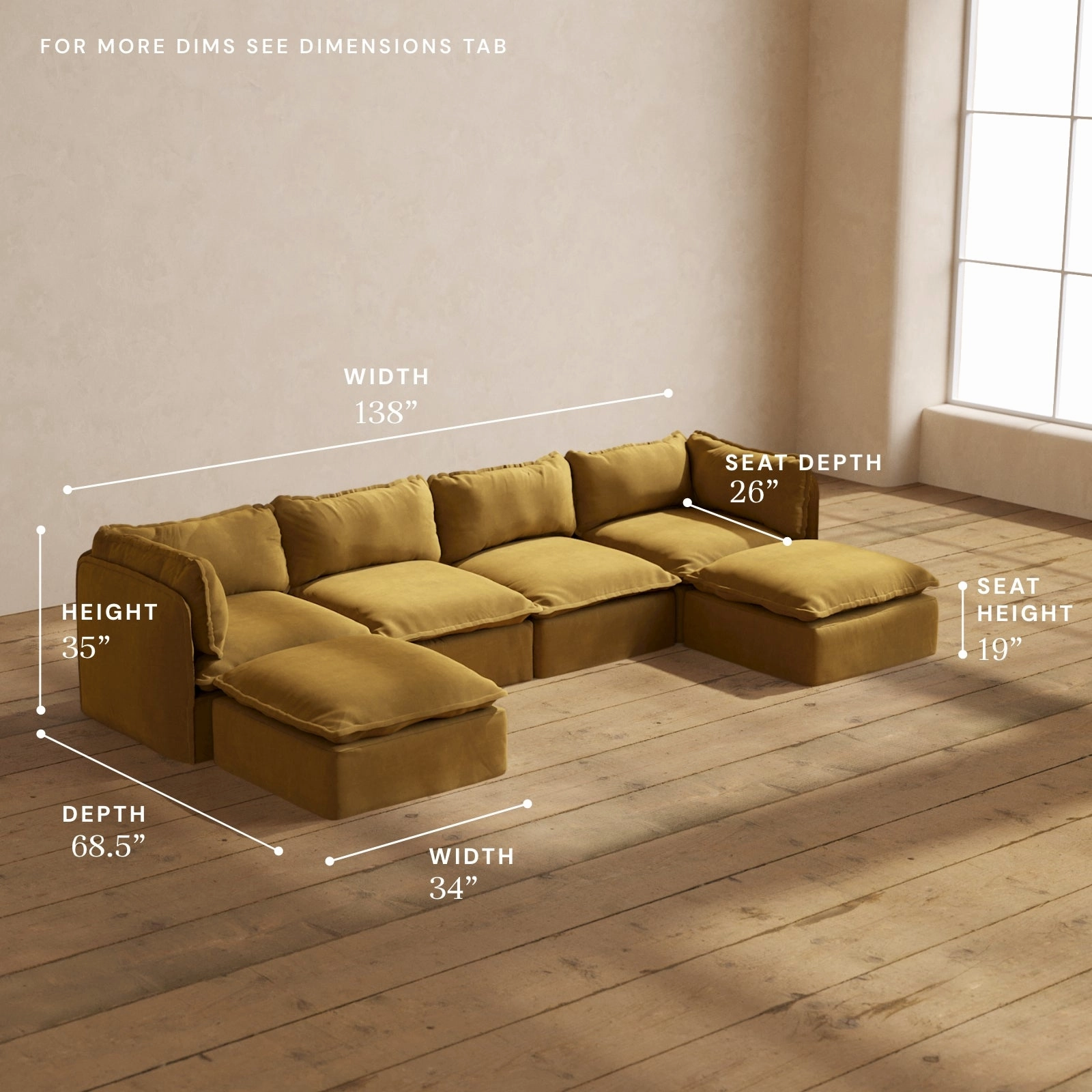 Modular Performance 4-Seater U-Sectional in Toffee | Relaxed Blend