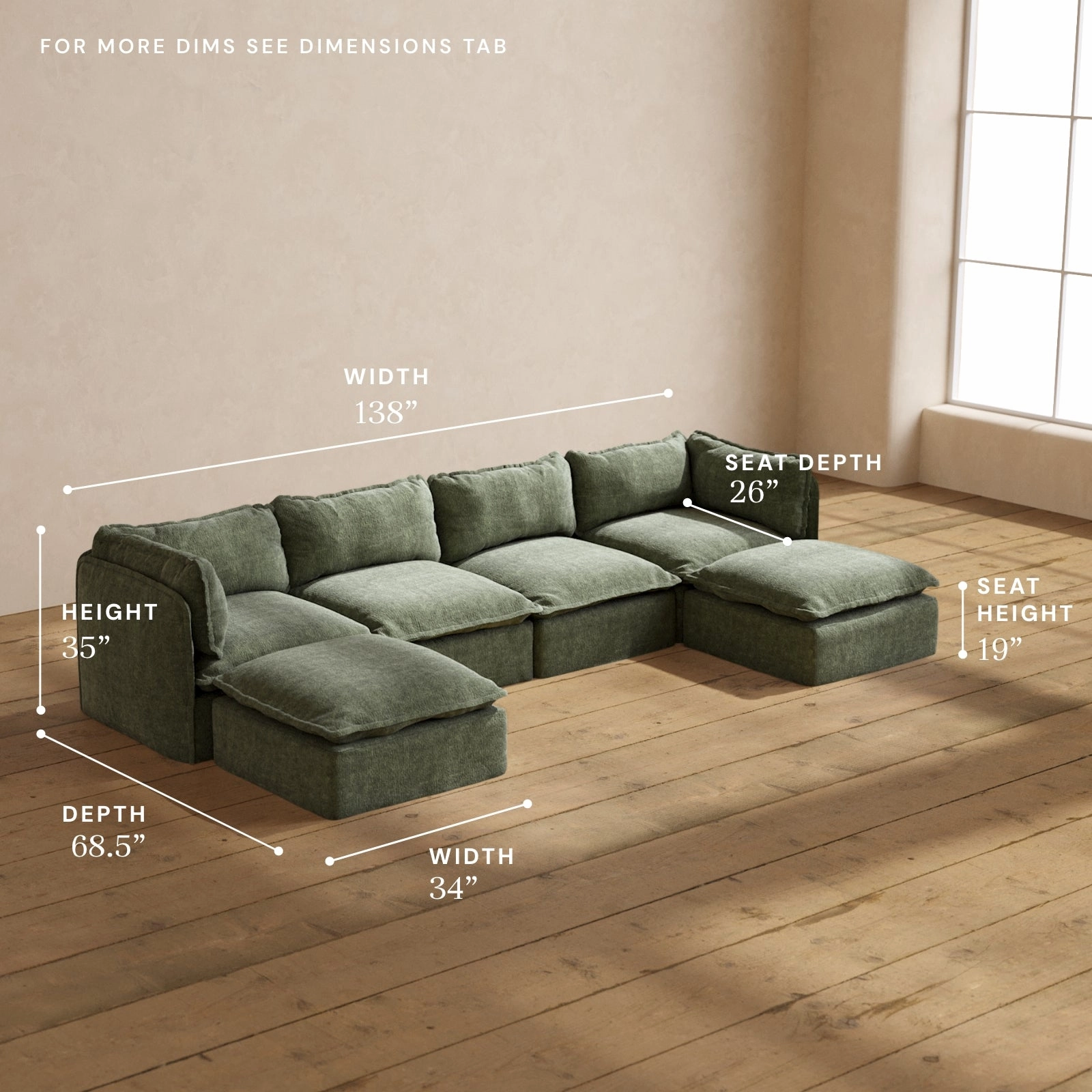 Modular Performance 4-Seater U-Sectional in Willow | Deluxe Blend