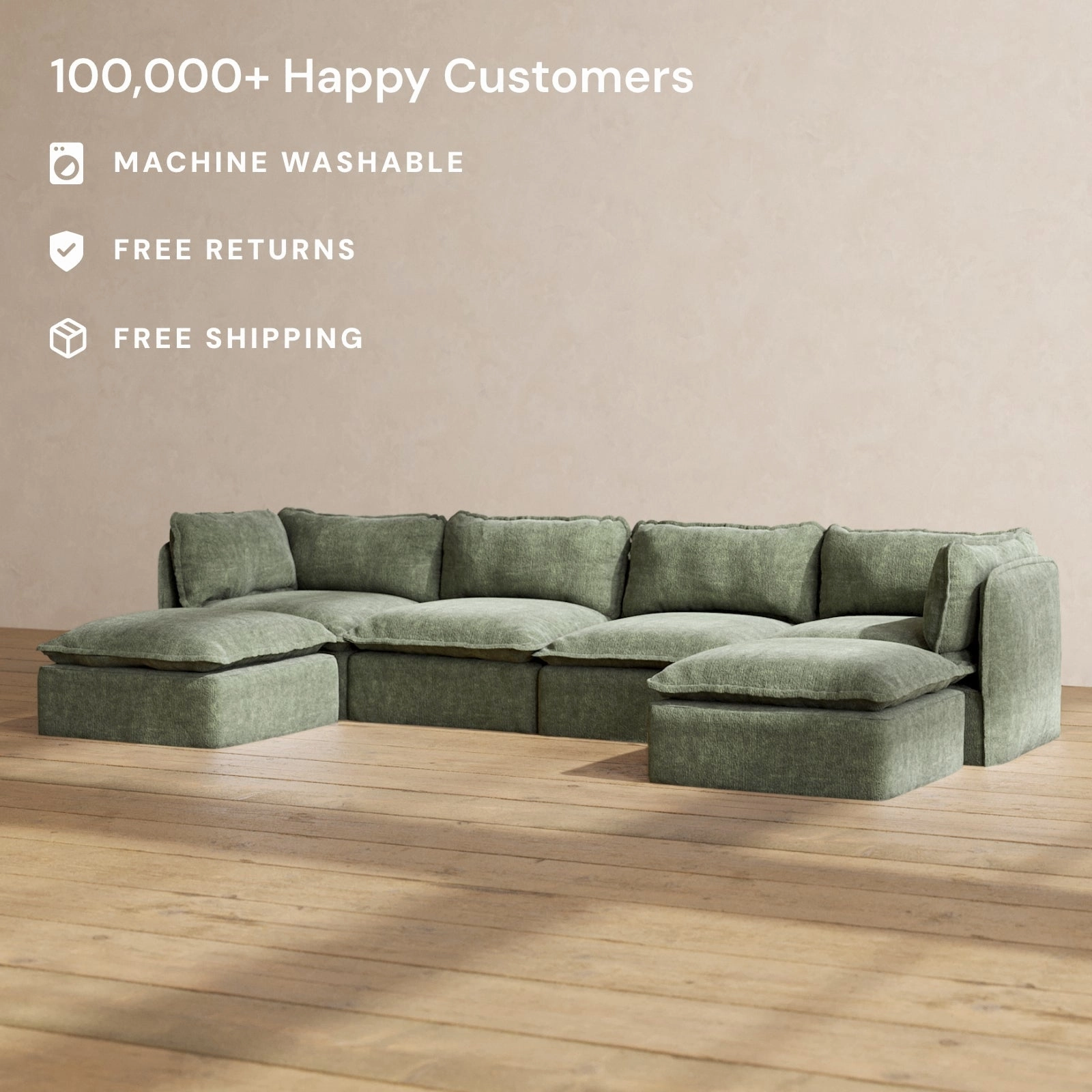 Modular Performance 4-Seater U-Sectional in Willow | Deluxe Blend