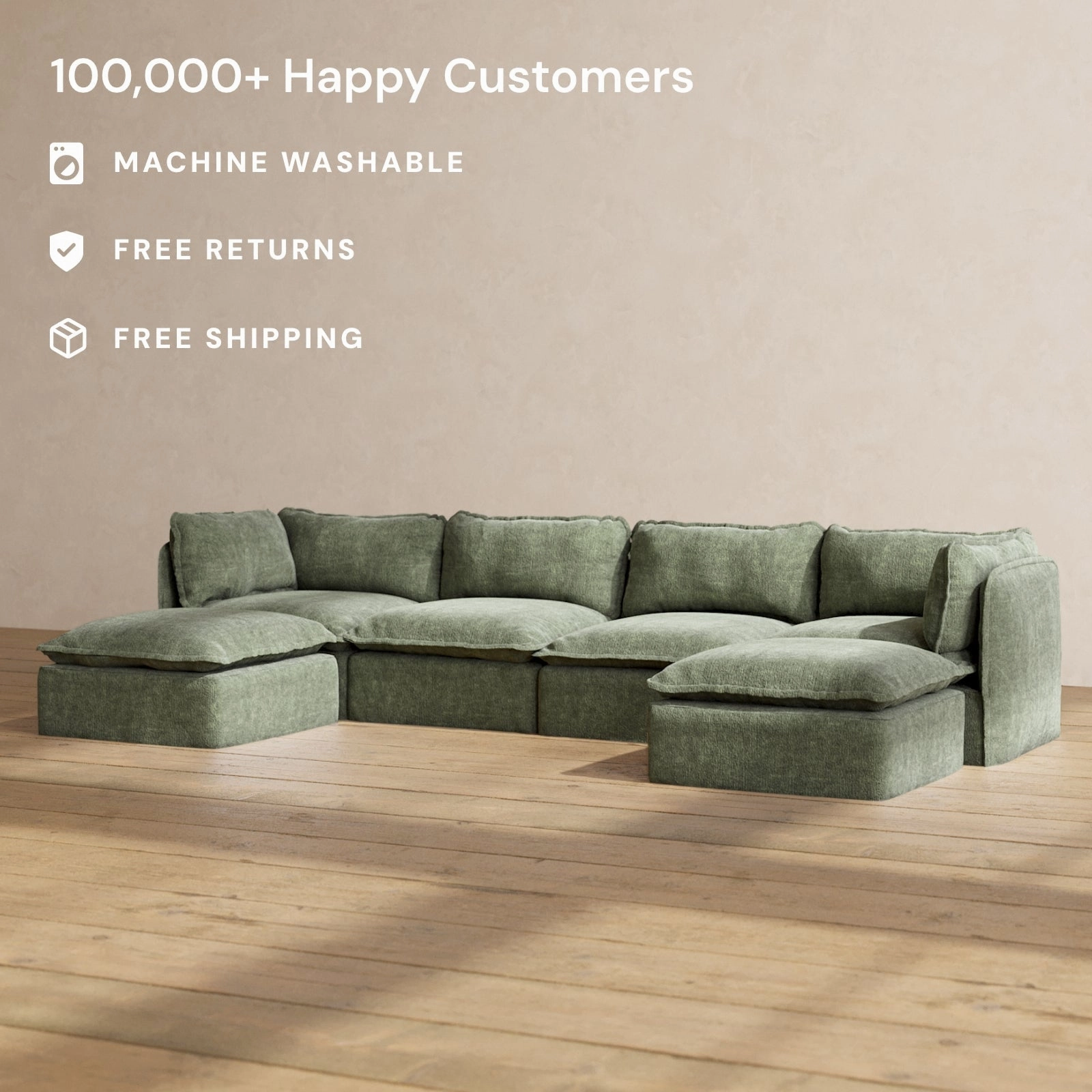 Modular Performance 4-Seater U-Sectional in Willow | Relaxed Blend
