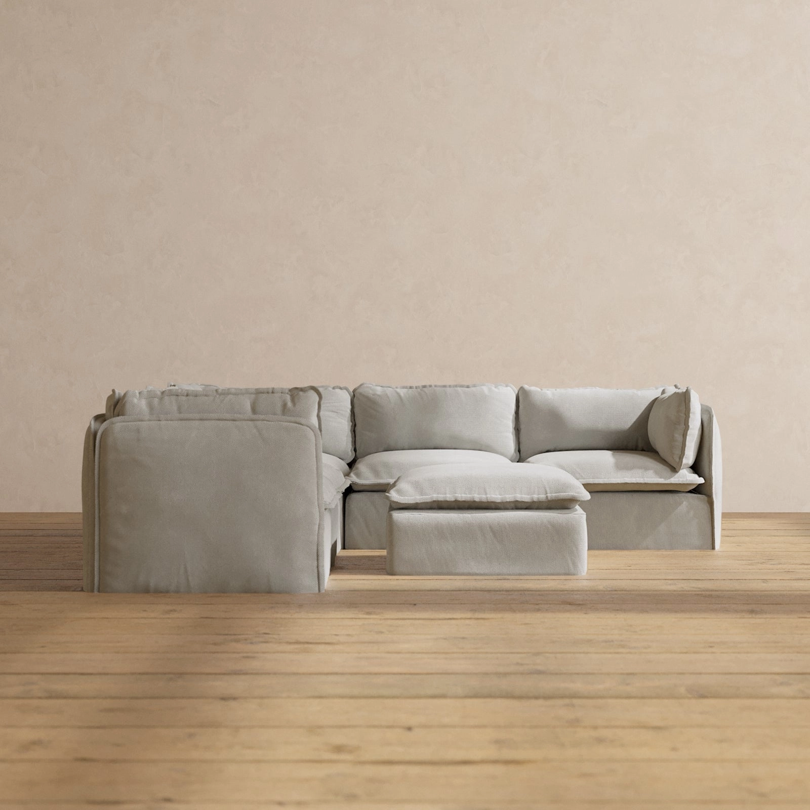 Modular Performance 5-Seater Corner Sectional   Ottoman in Cloud | Relaxed Blend