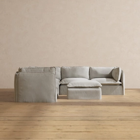 Modular Performance 5-Seater Corner Sectional   Ottoman in Cloud | Relaxed Blend