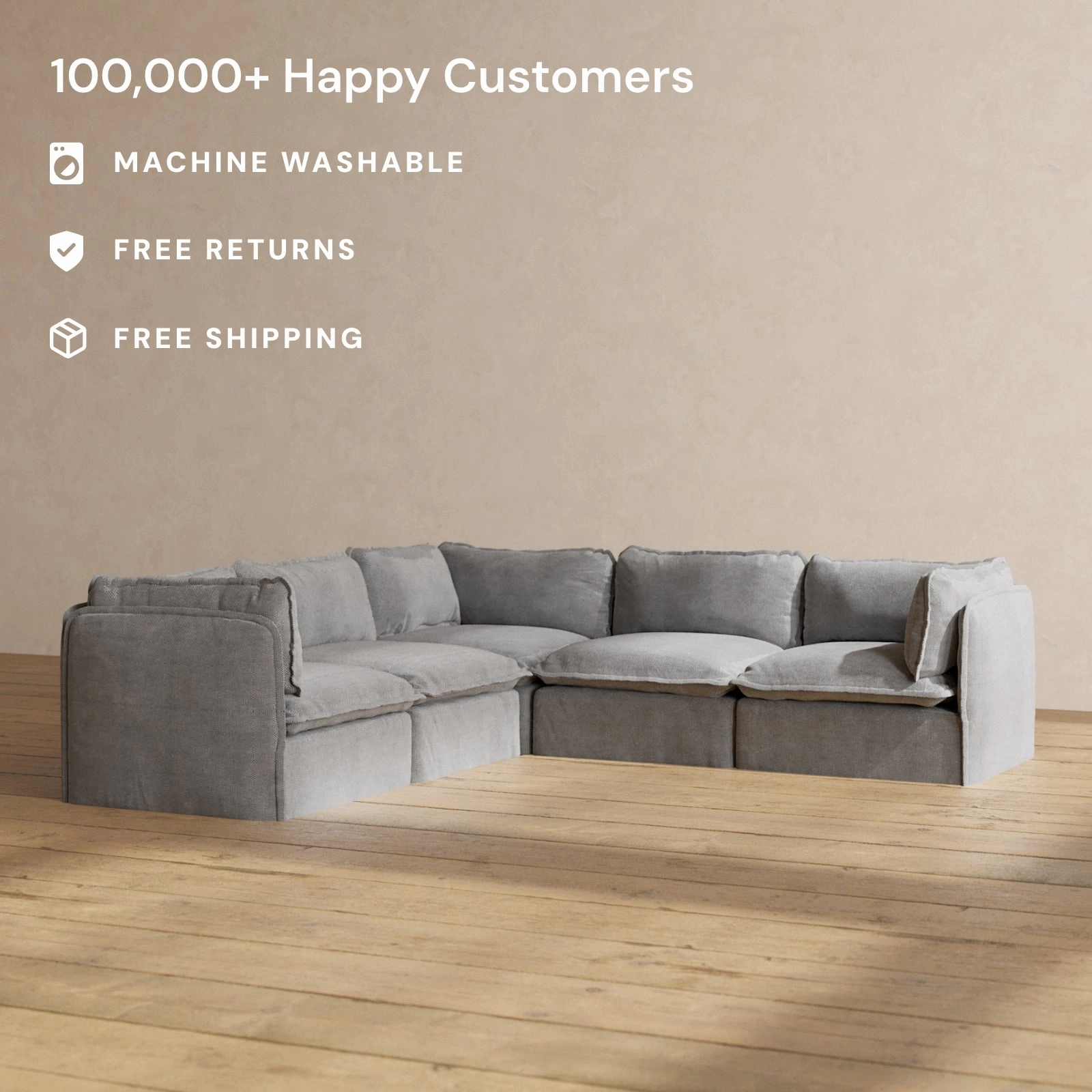 Modular Performance 5-Seater Corner Sectional in Ash | Relaxed Blend
