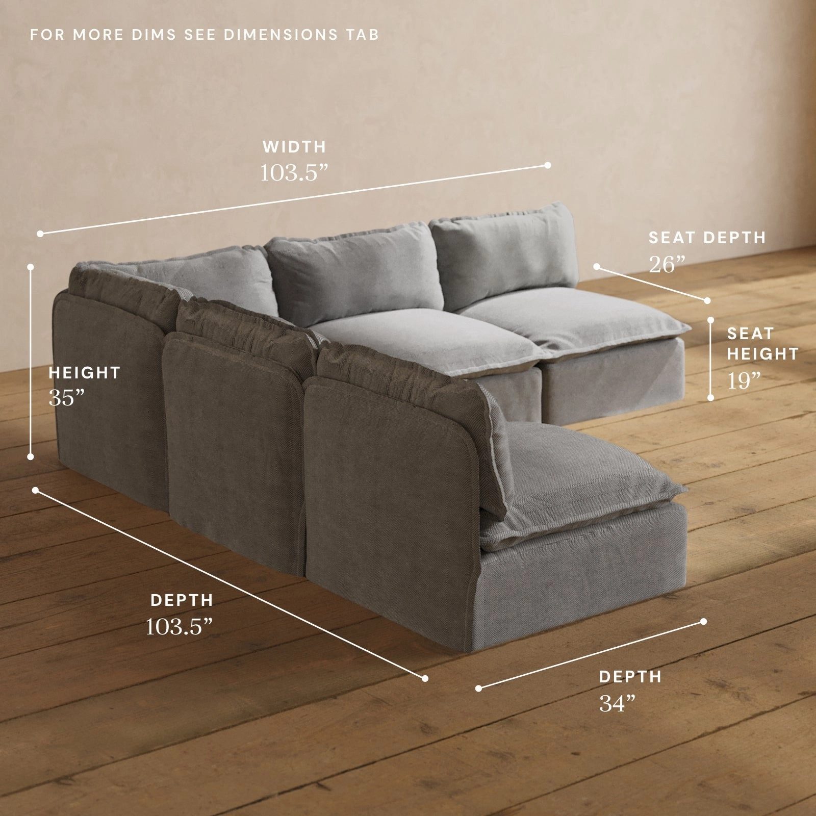 Modular Performance 5-Seater Open-Ends Corner Sectional in Ash | Deluxe Blend
