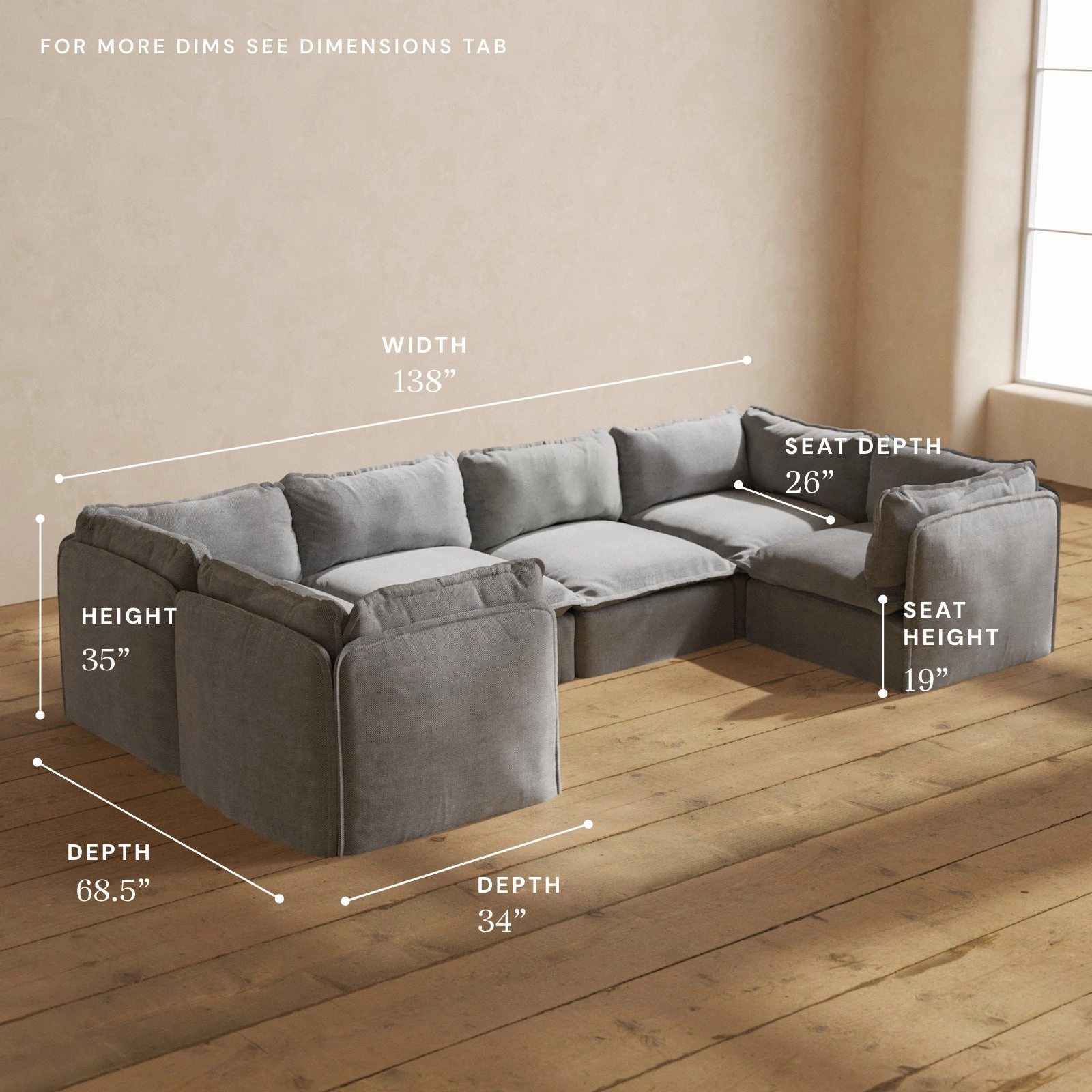 Modular Performance 6-Seater U-Sectional in Ash | Deluxe Blend