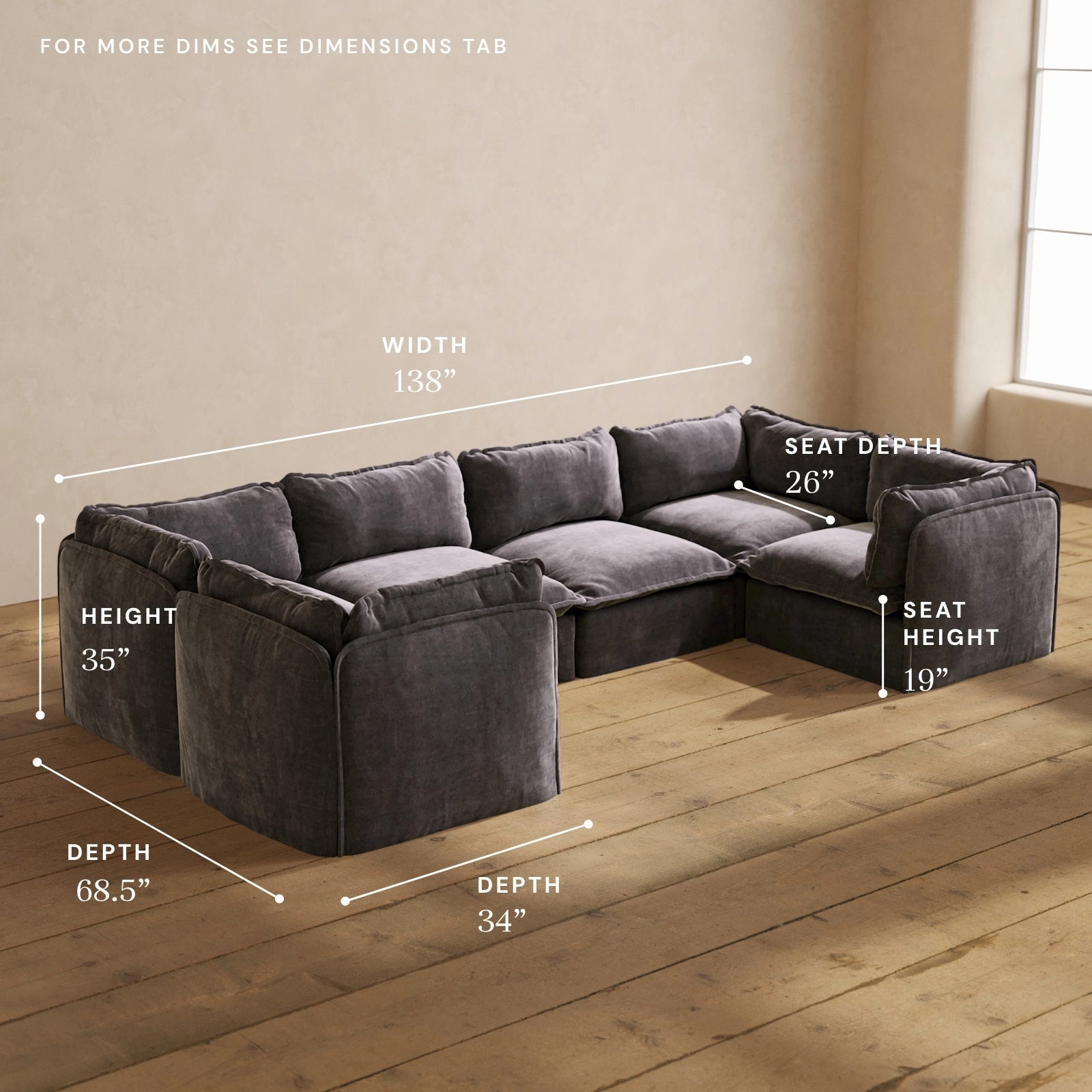 Modular Performance 6-Seater U-Sectional in Cinder | Relaxed Blend