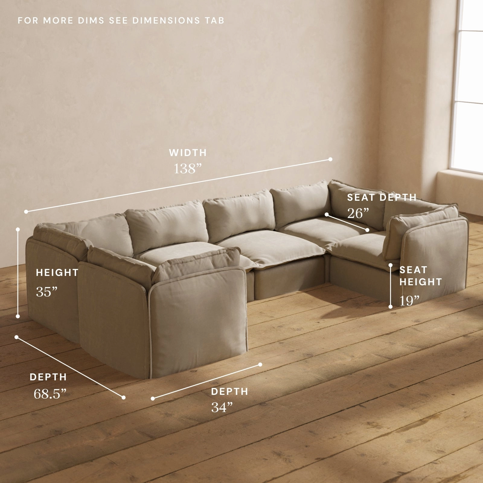 Modular Performance 6-Seater U-Sectional in Dune | Relaxed Blend
