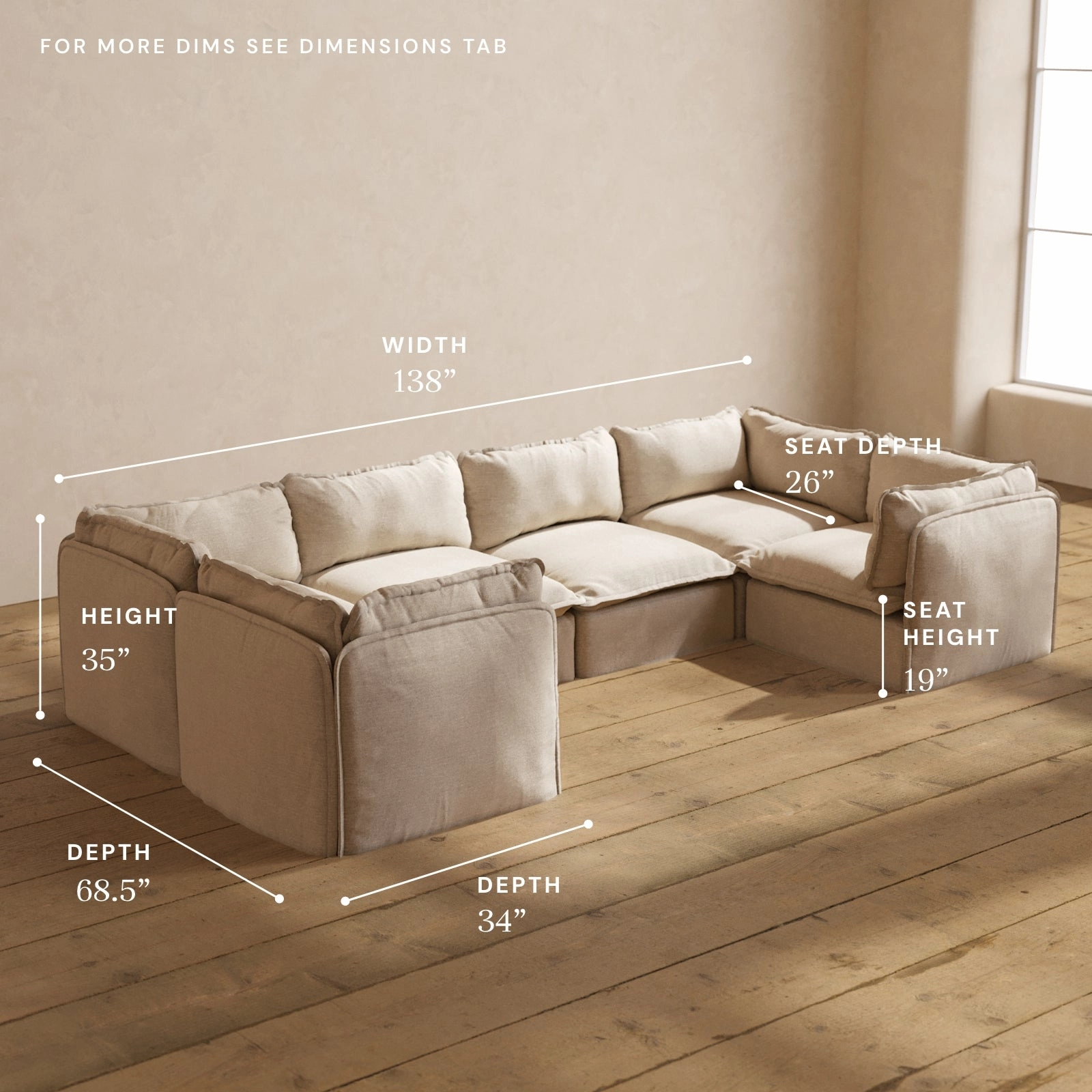 Modular Performance 6-Seater U-Sectional in Oat | Relaxed Blend