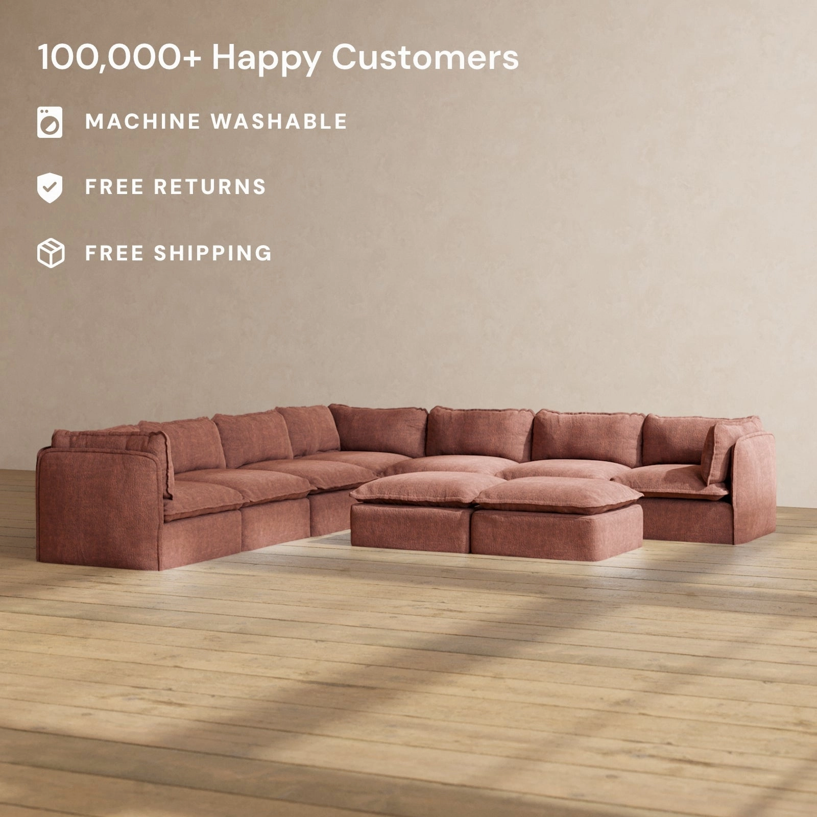Modular Performance 7-Seater Corner Sectional   Bench Ottoman in Chestnut | Deluxe Blend