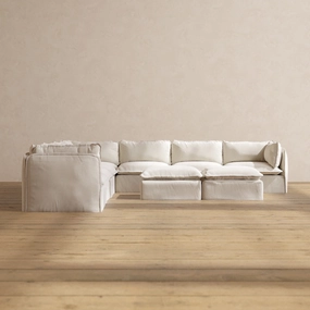 Modular Performance 7-Seater Corner Sectional   Bench Ottoman in Flour | Deluxe Blend
