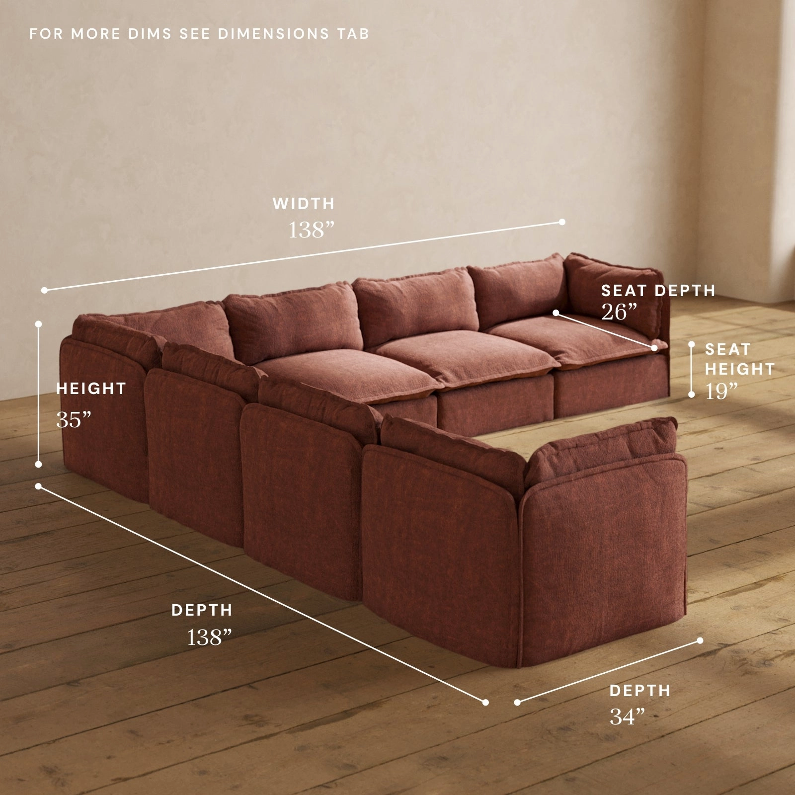 Modular Performance 7-Seater Corner Sectional in Chestnut | Deluxe Blend