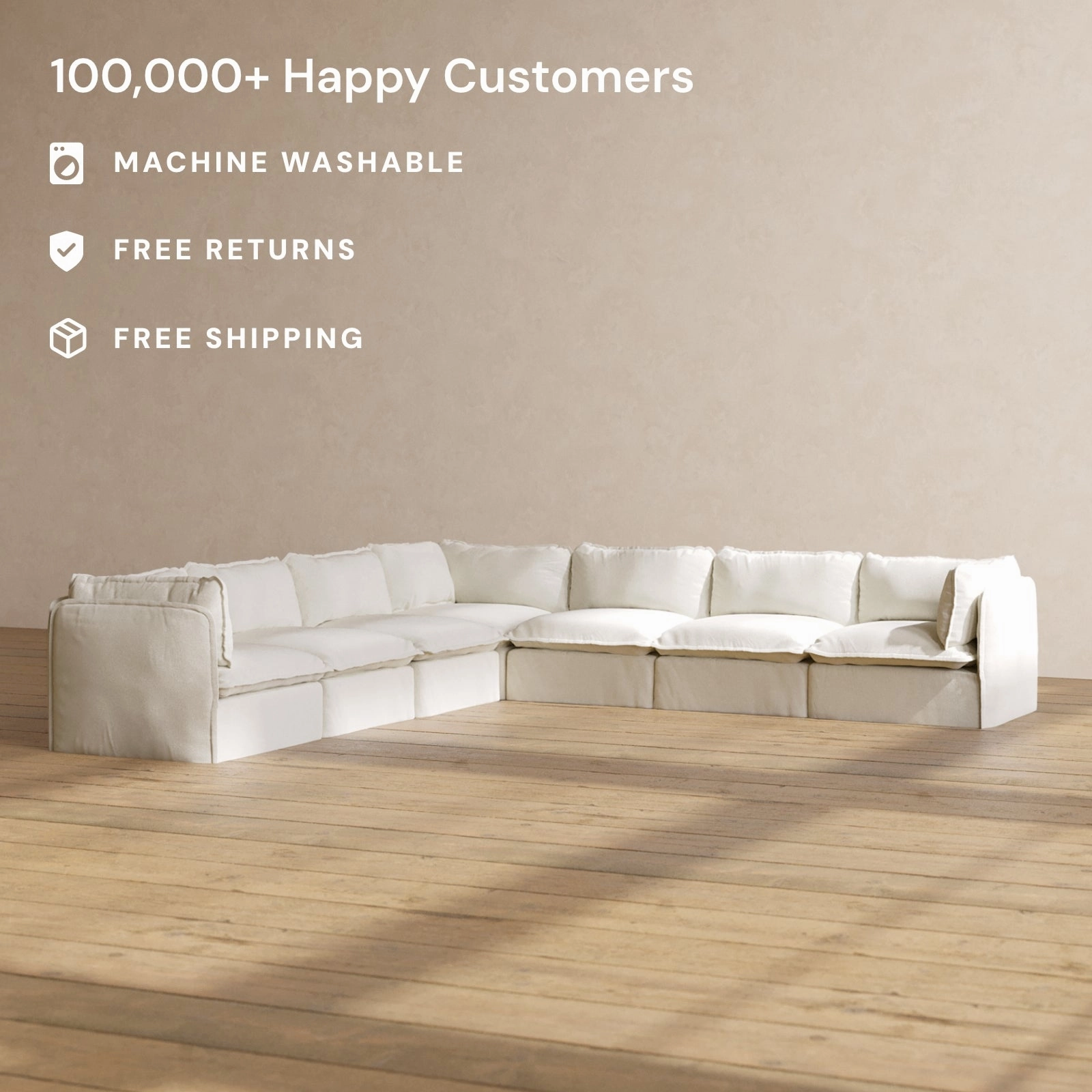 Modular Performance 7-Seater Corner Sectional in Eggshell | Deluxe Blend