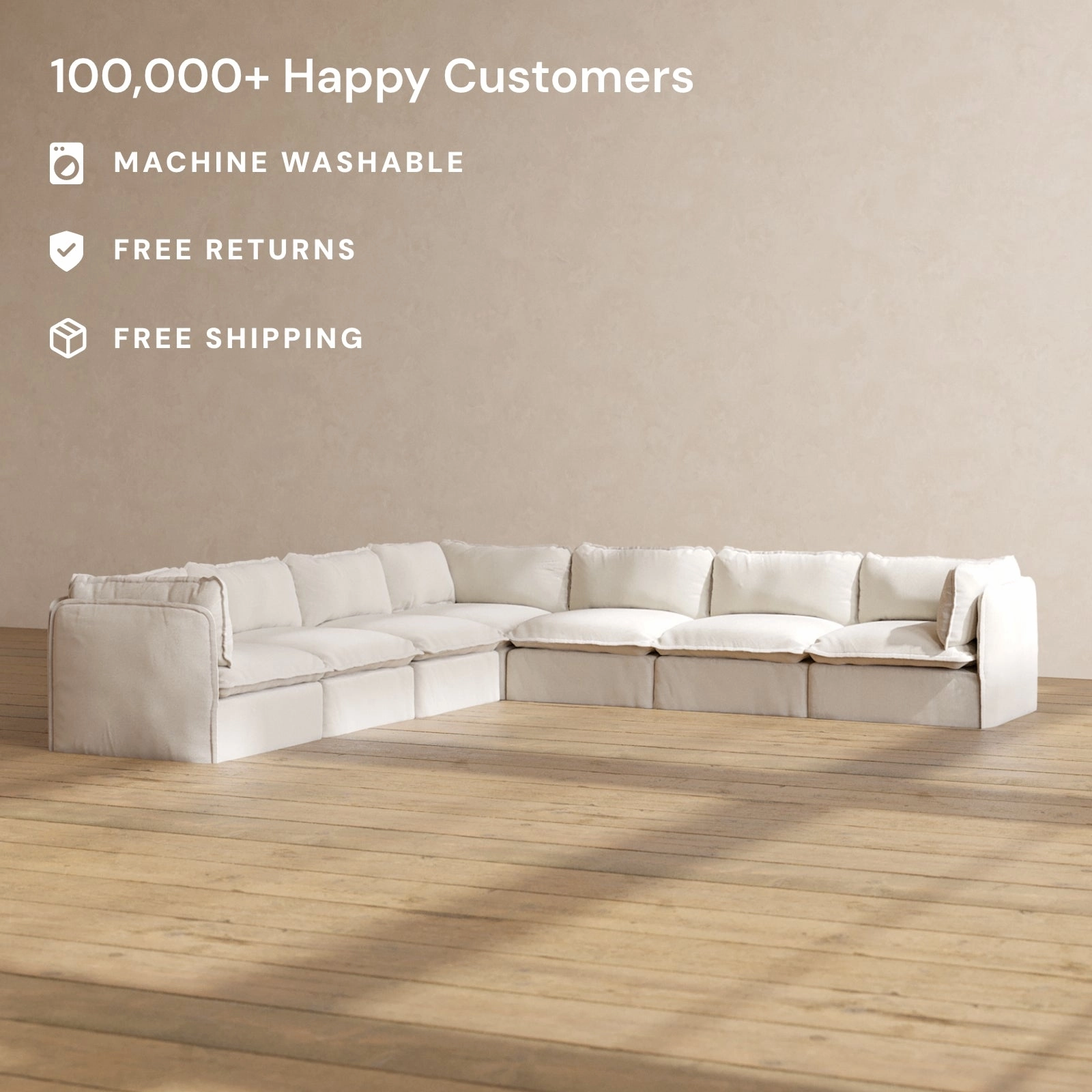Modular Performance 7-Seater Corner Sectional in Flour | Deluxe Blend