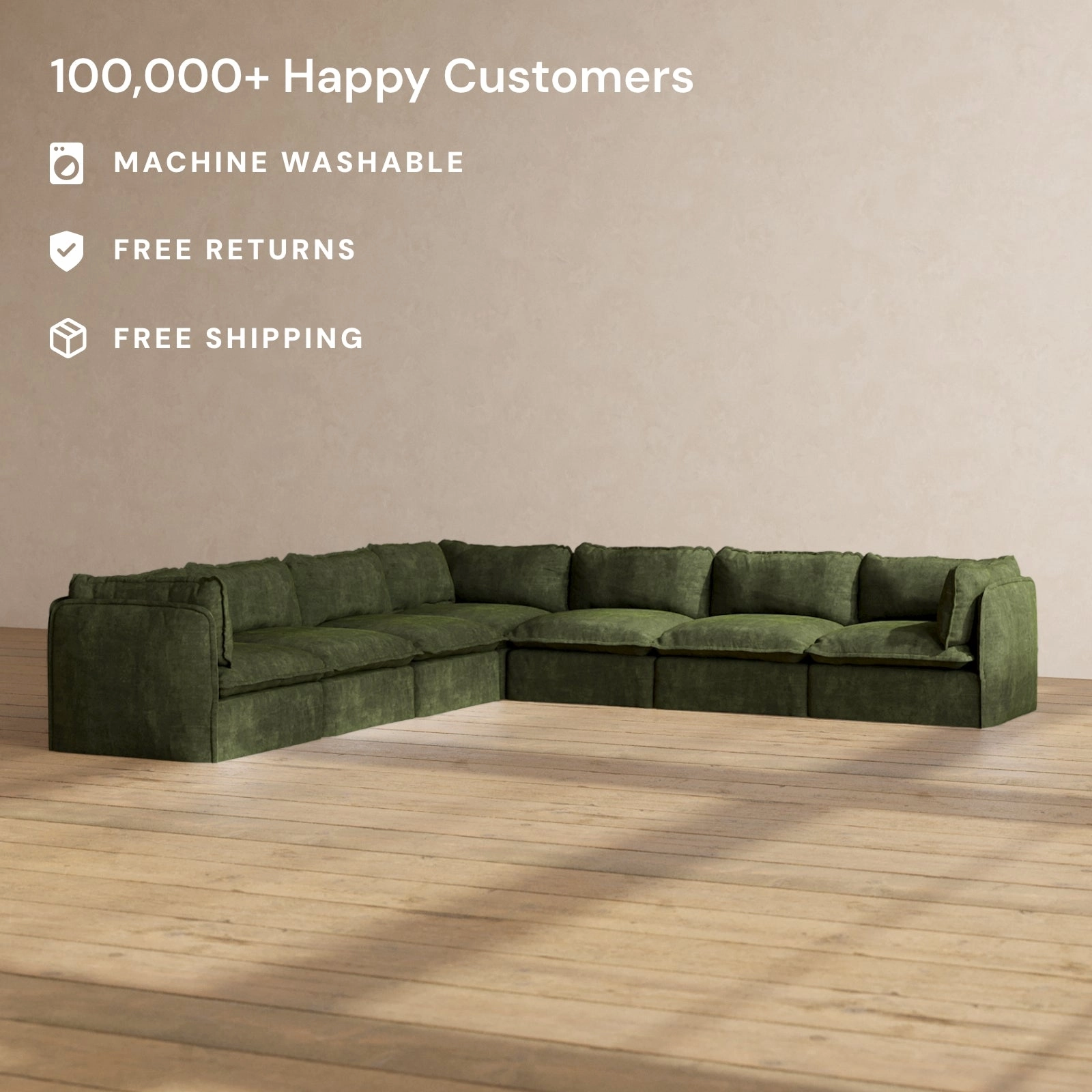 Modular Performance 7-Seater Corner Sectional in Olive | Deluxe Blend