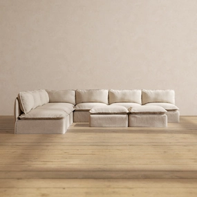 Modular Performance 7-Seater Open-Ends Corner Sectional   Bench Ottoman in Oat | Deluxe Blend