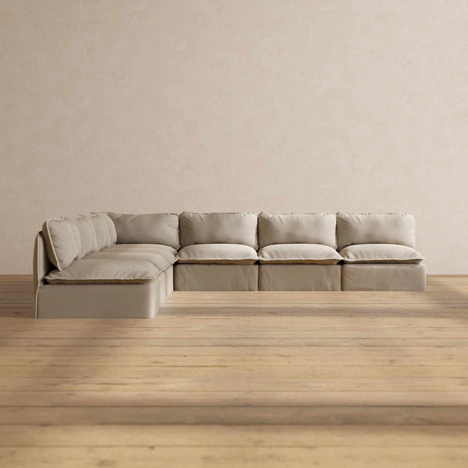 Modular Performance 7-Seater Open-Ends Corner Sectional in Dune | Deluxe Blend