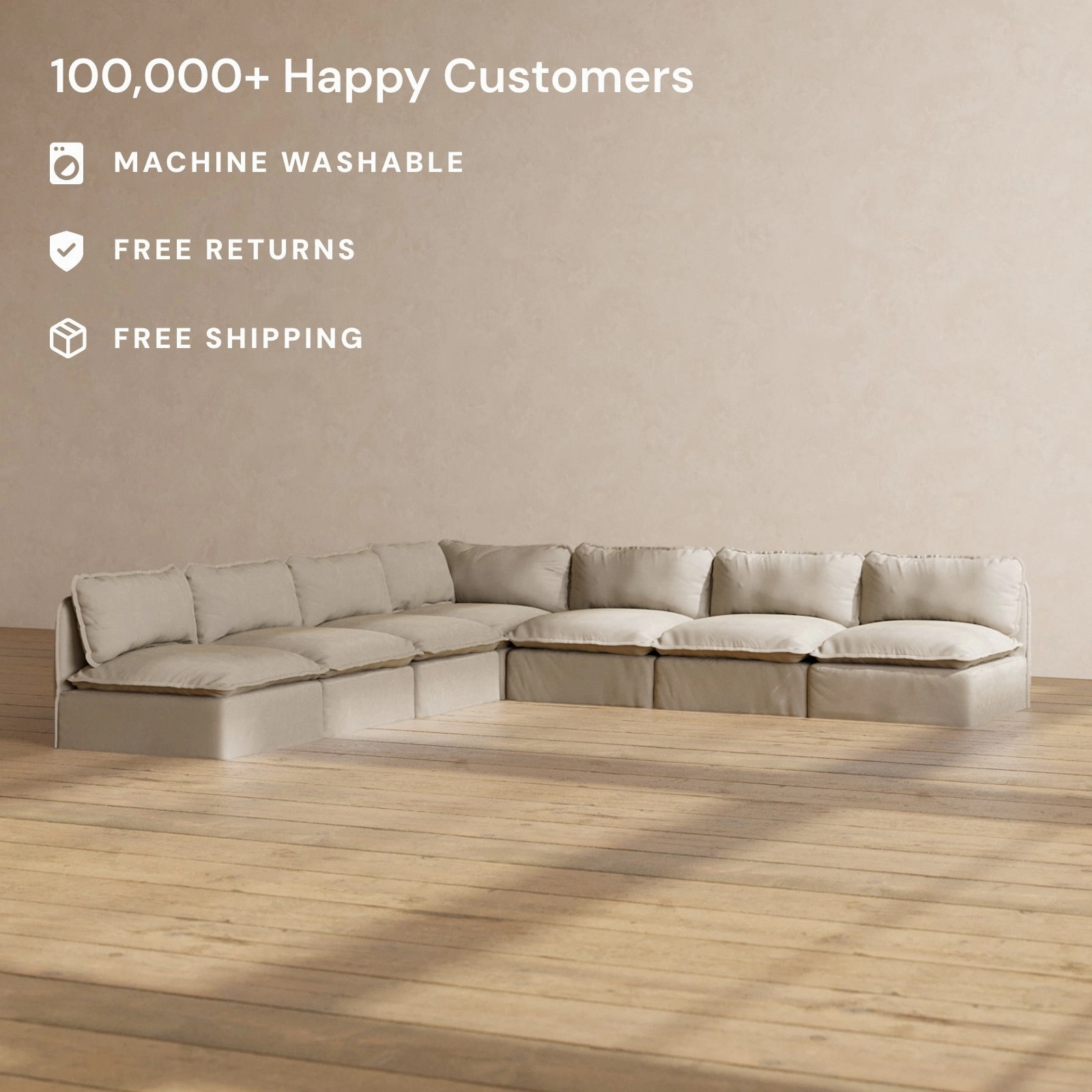 Modular Performance 7-Seater Open-Ends Corner Sectional in Dune | Deluxe Blend