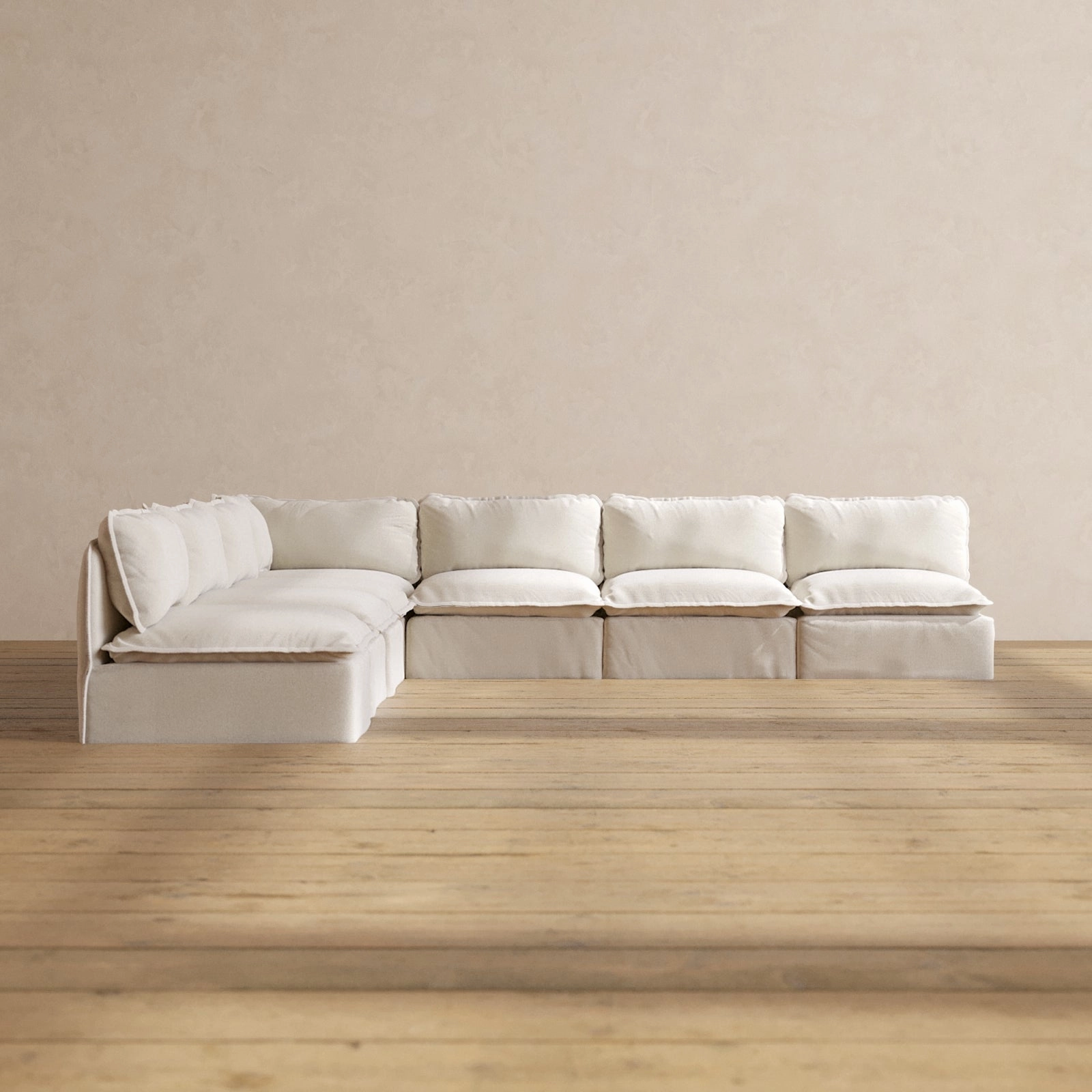Modular Performance 7-Seater Open-Ends Corner Sectional in Flour | Deluxe Blend