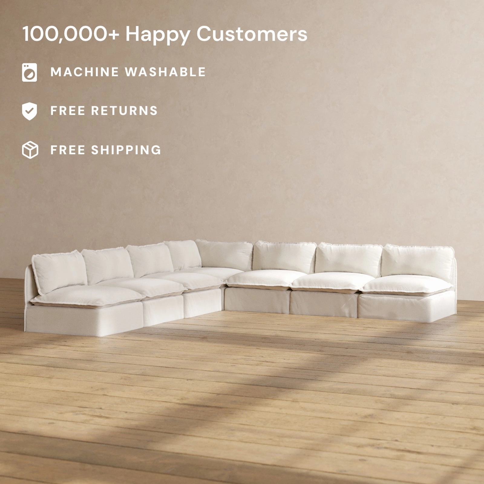 Modular Performance 7-Seater Open-Ends Corner Sectional in Flour | Deluxe Blend