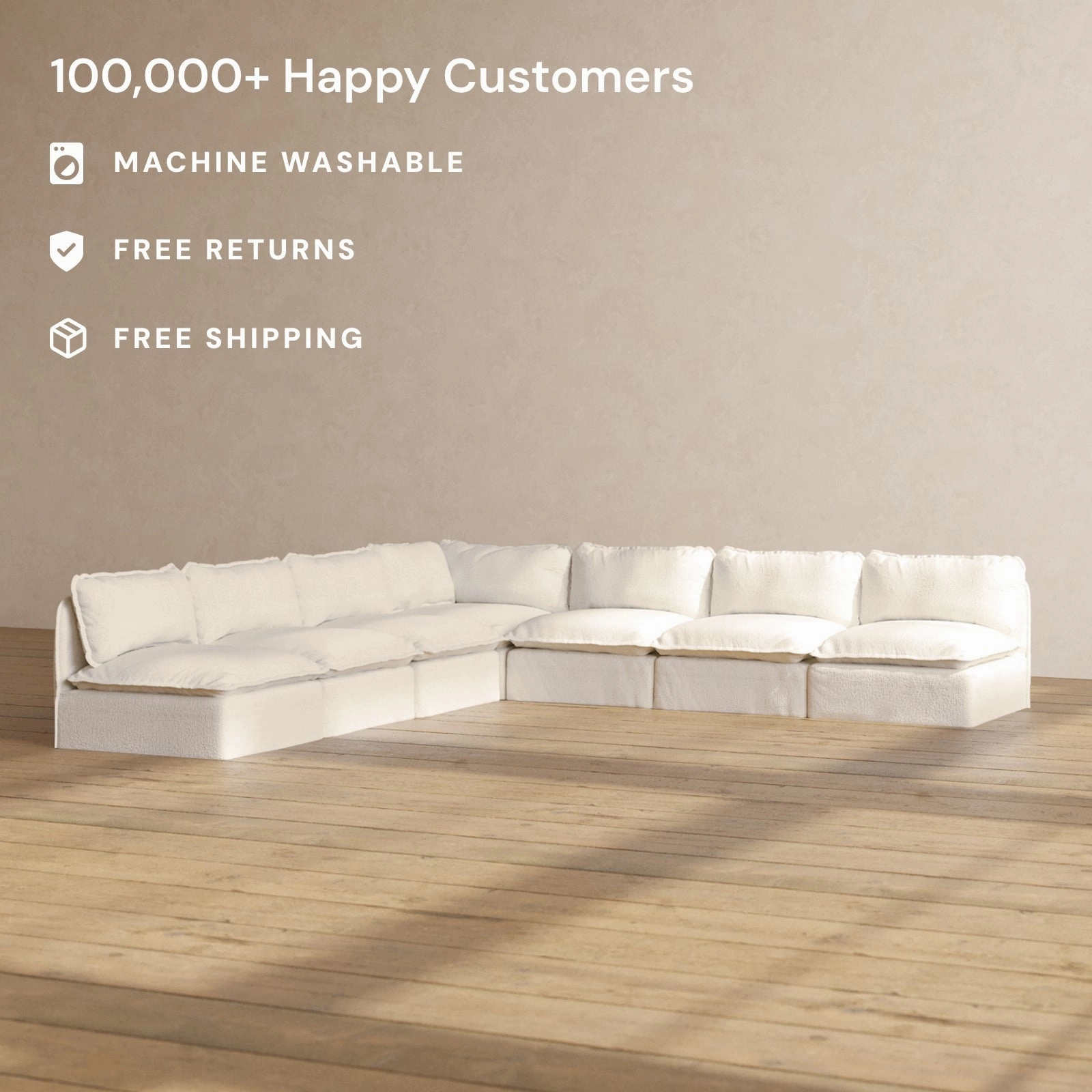 Modular Performance 7-Seater Open-Ends Corner Sectional in Mousse | Deluxe Blend
