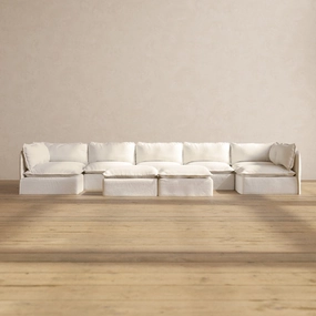 Modular Performance 7-Seater Open-Ends U-Sectional   Bench Ottoman in Mousse | Deluxe Blend